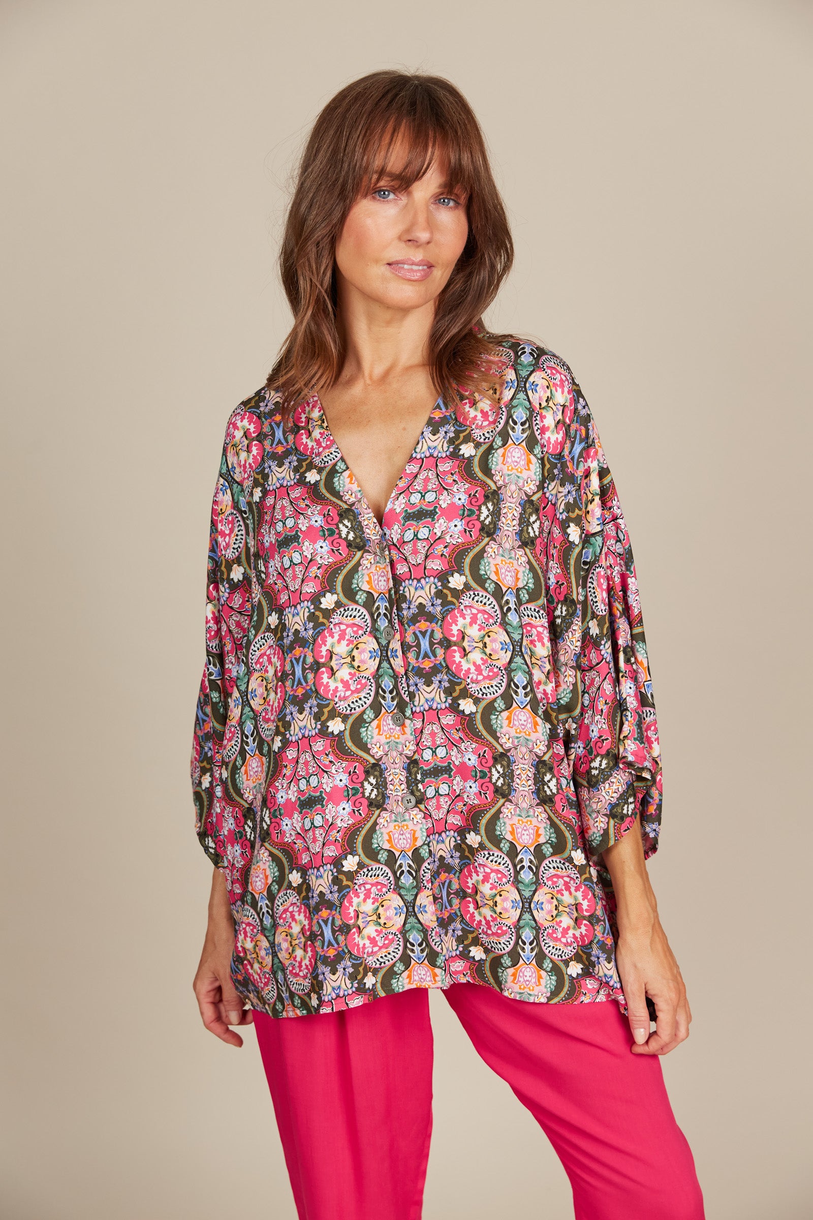 Esme Relaxed Top - Olive Fleuron