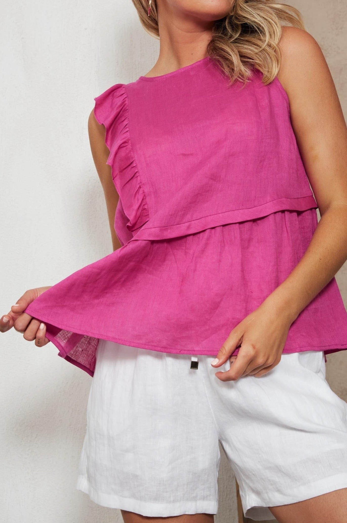 Indica Frill Tank - Orchid - eb&ive Clothing - Top Sleeveless Linen