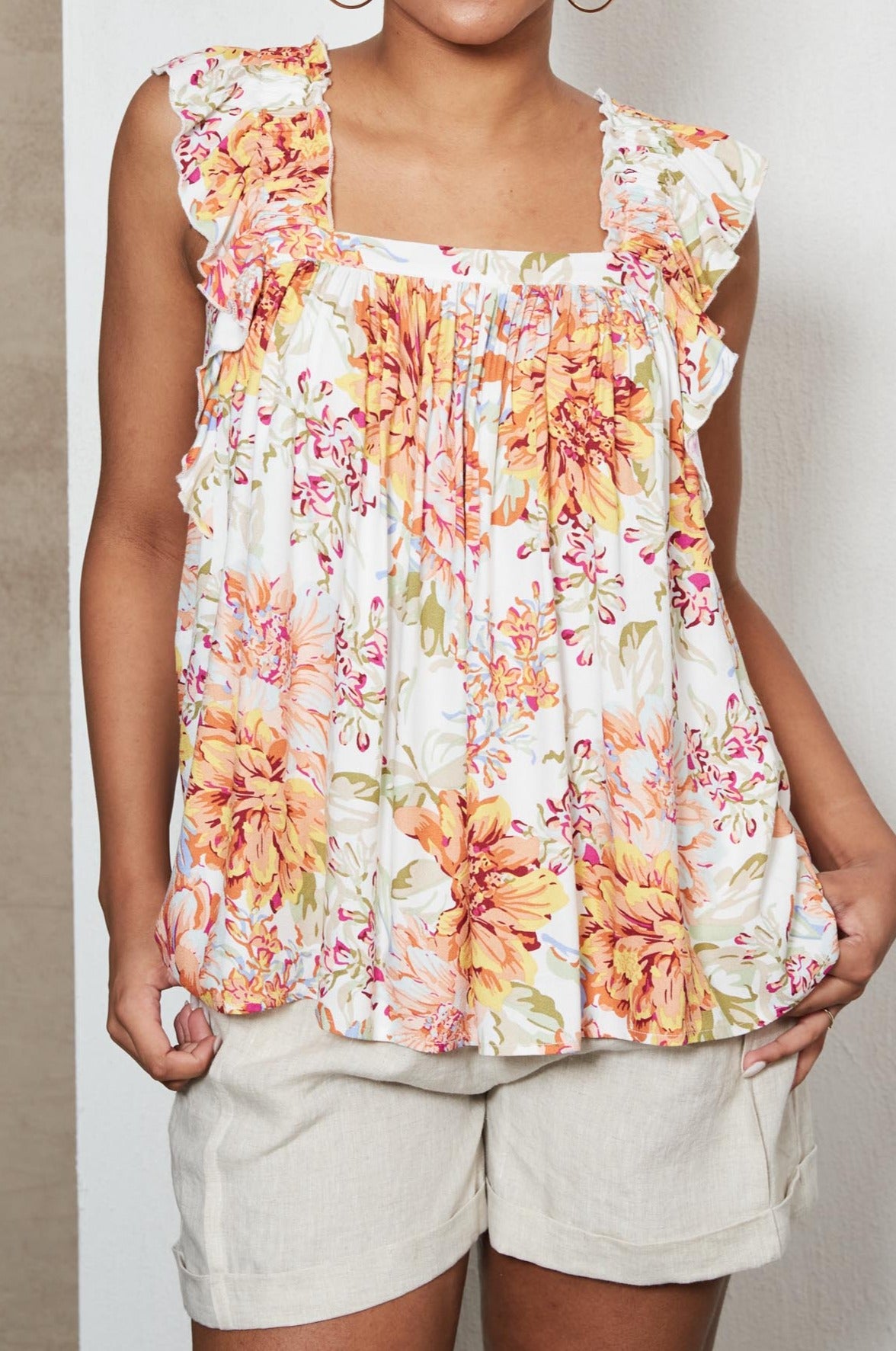 Plumeria Frill Tank - Salt Jardin - eb&ive Clothing - Top Cap Sleeve