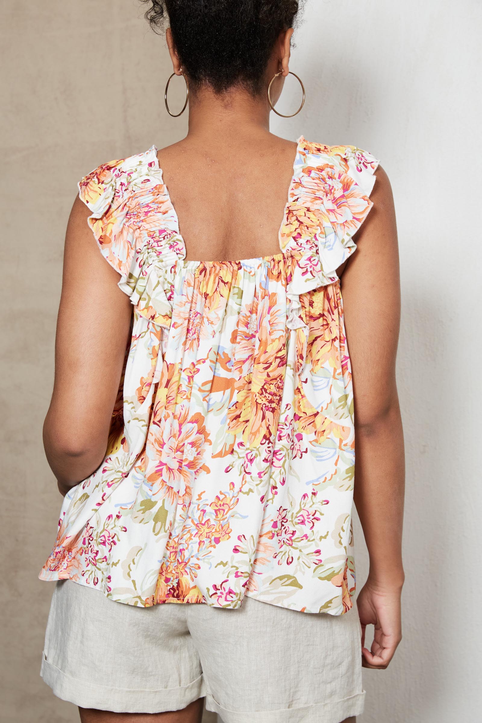 Plumeria Frill Tank - Salt Jardin - eb&ive Clothing - Top Cap Sleeve