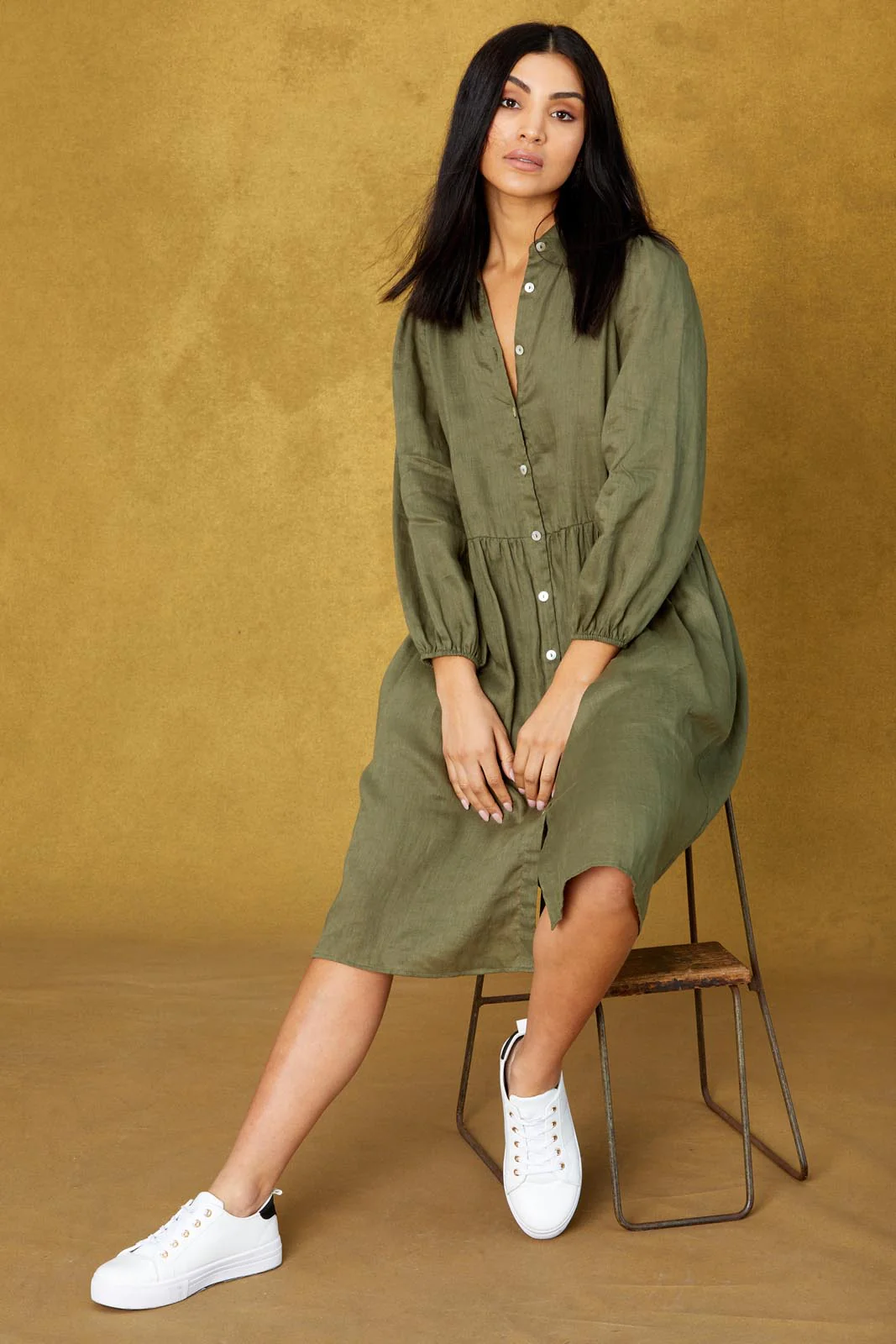 Studio Midi Shirt Dress - Khaki