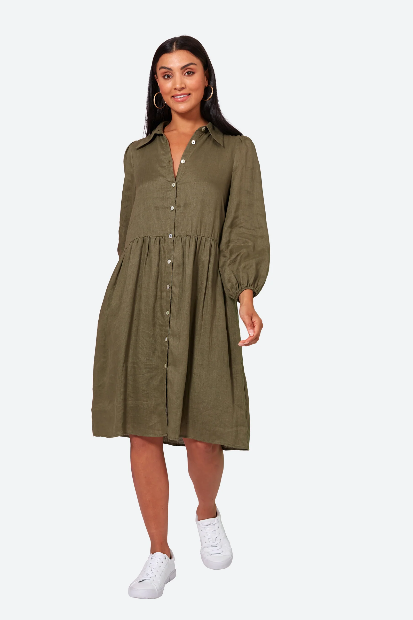 Studio Midi Shirt Dress - Khaki