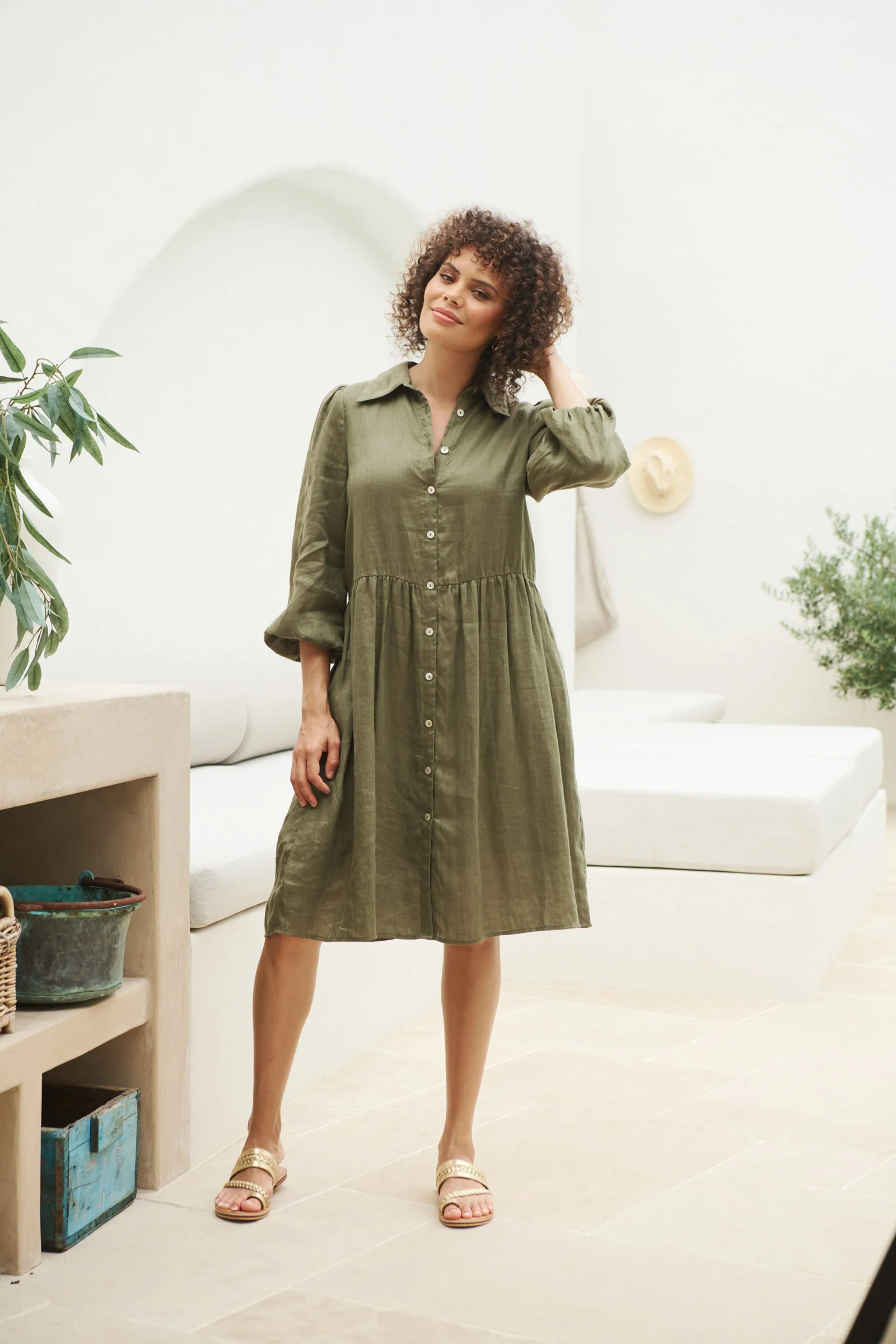 Studio Midi Shirt Dress - Khaki