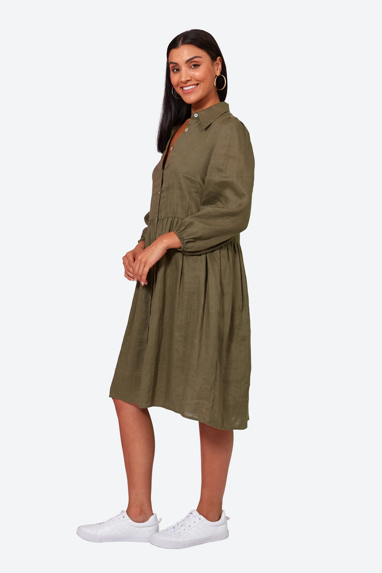 Studio Midi Shirt Dress - Khaki