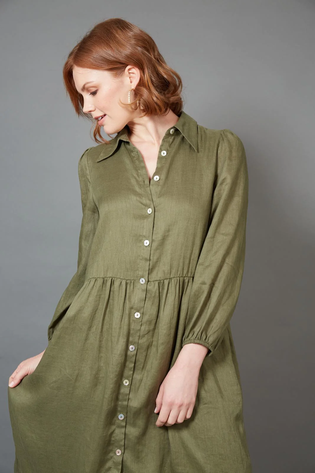 Studio Midi Shirt Dress - Khaki