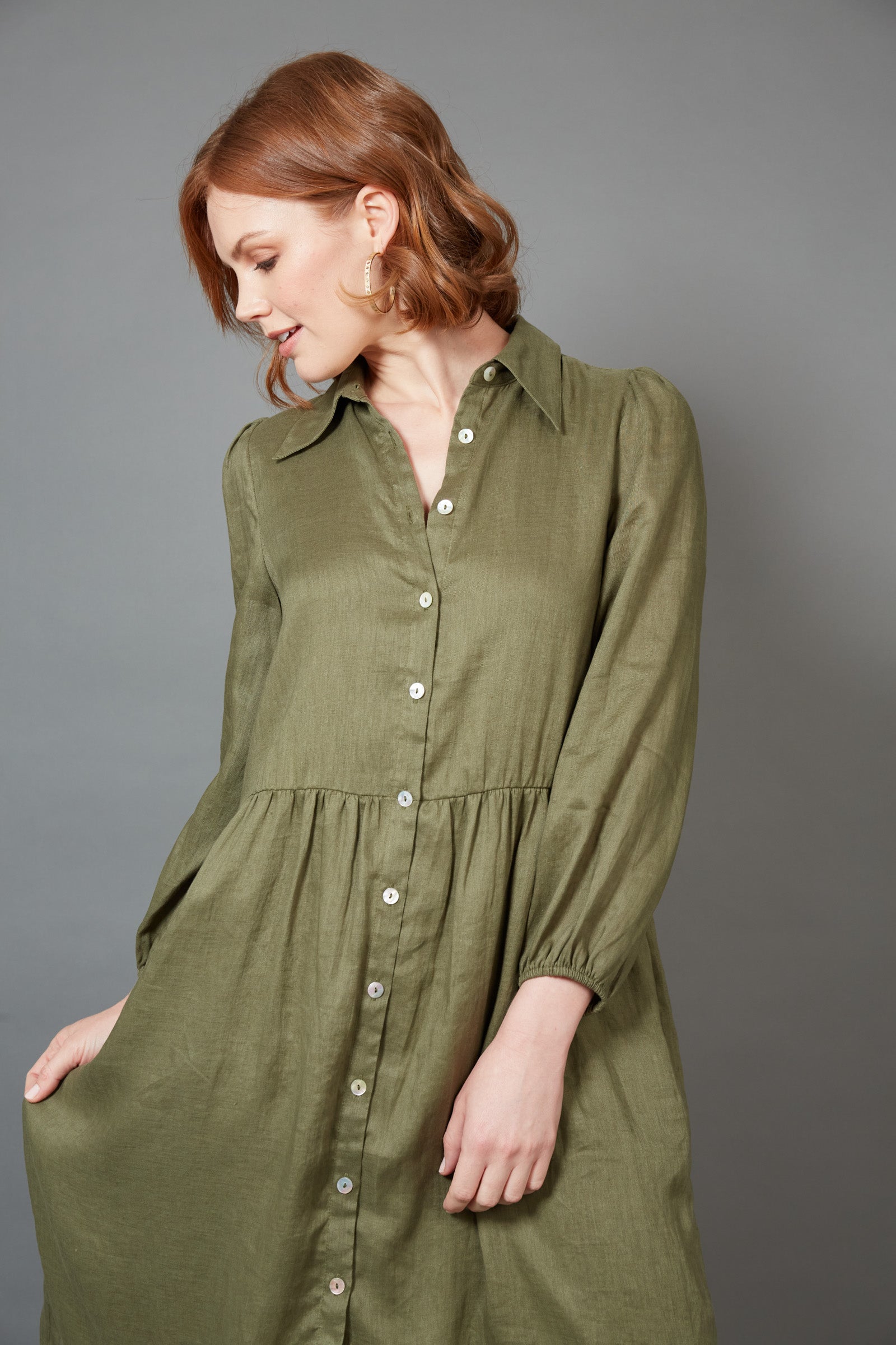 Studio Midi Shirt Dress - Khaki