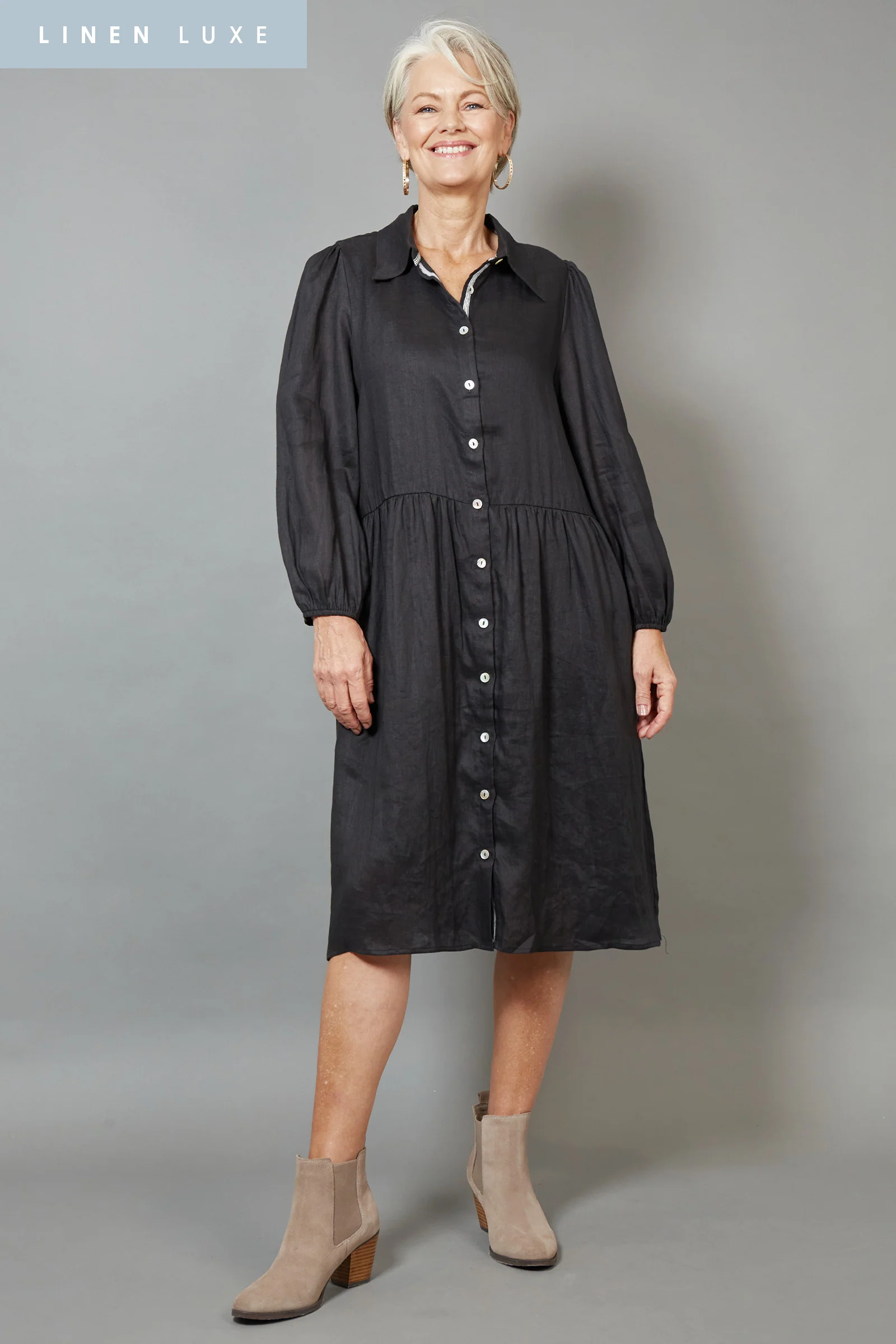 Studio Midi Shirt Dress - Ebony
