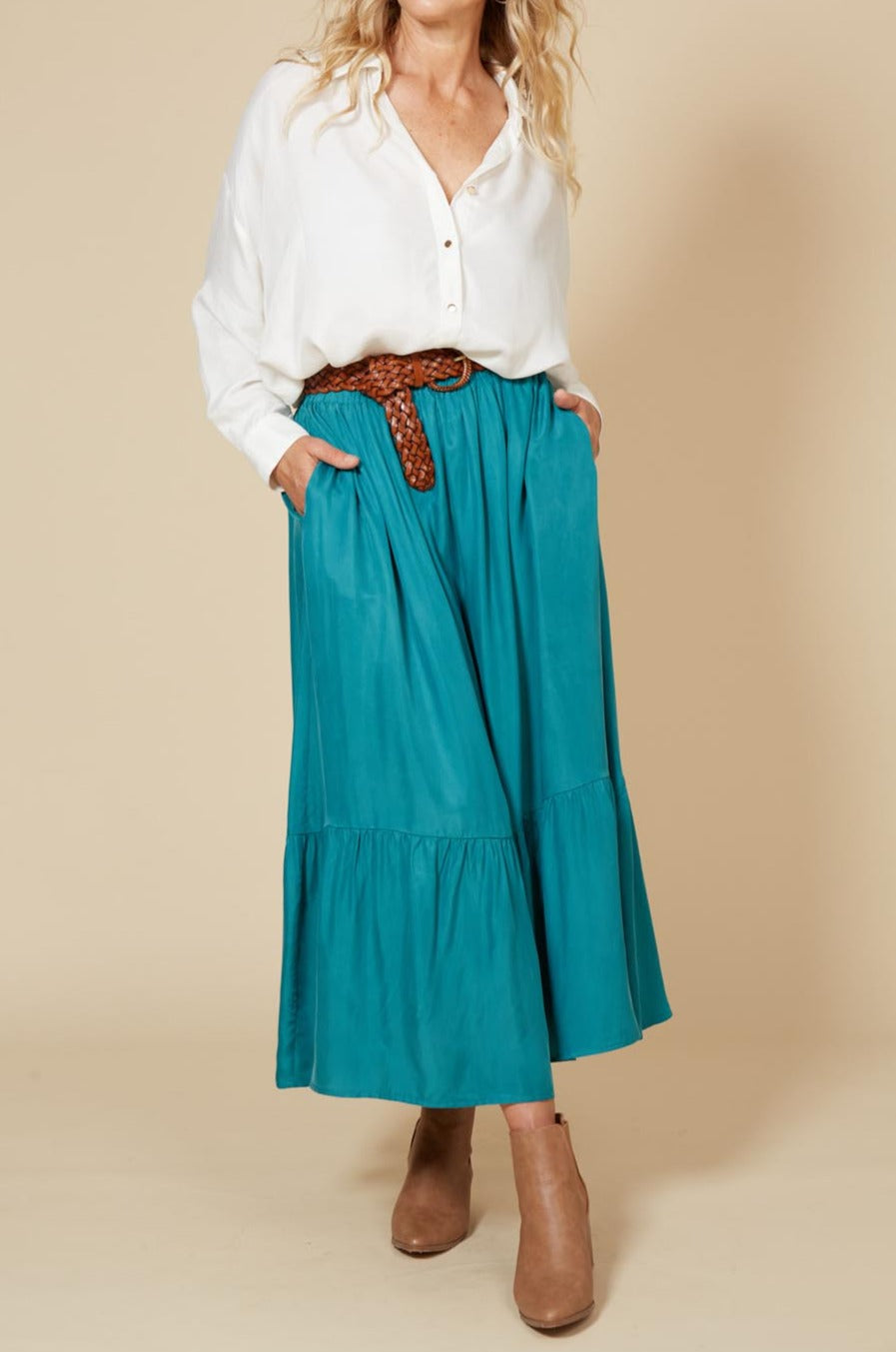 Vienetta Maxi Skirt - Teal - eb&ive Clothing - Skirt Maxi
