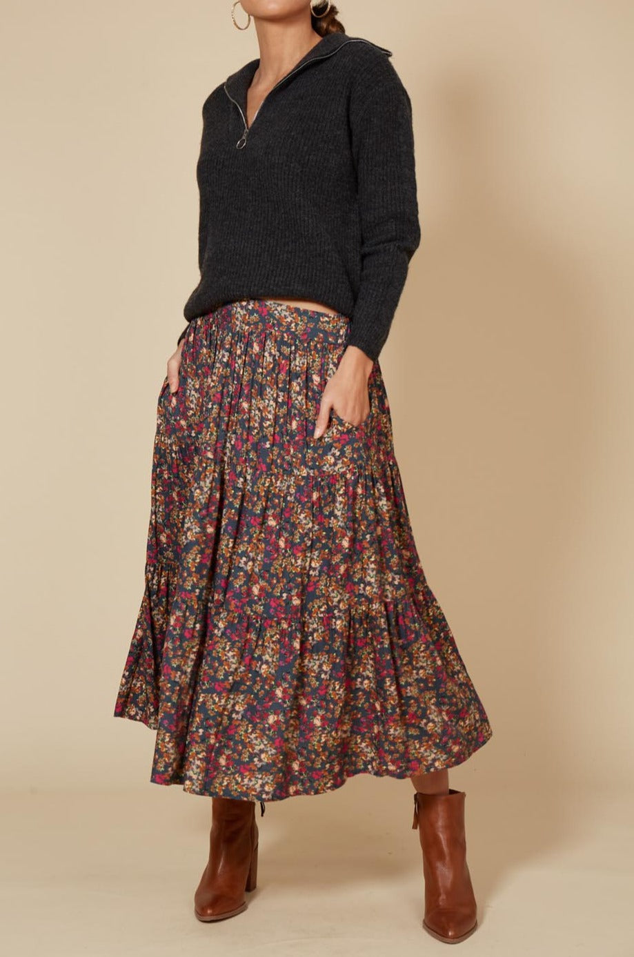 Milli Skirt - Black Ditsy - eb&ive Clothing - Skirt Maxi