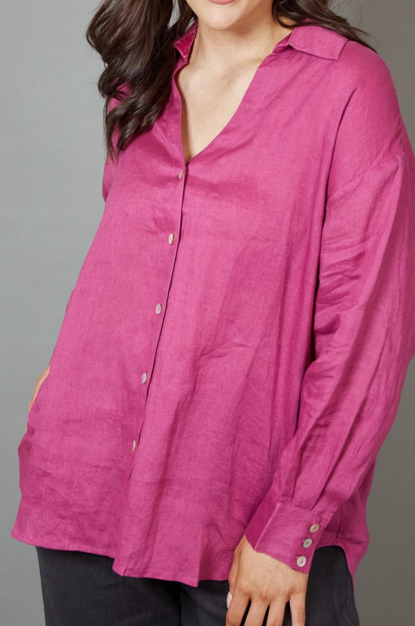 Diaz Tie Shirt - Mulberry - eb&ive Clothing - Shirt L/S Linen