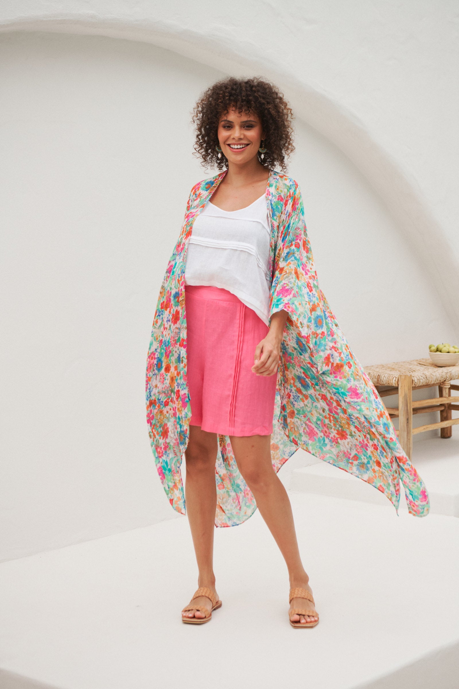 Esprit Cape - Pink Flourish - eb&ive Clothing - Kimono Cape Long One Size