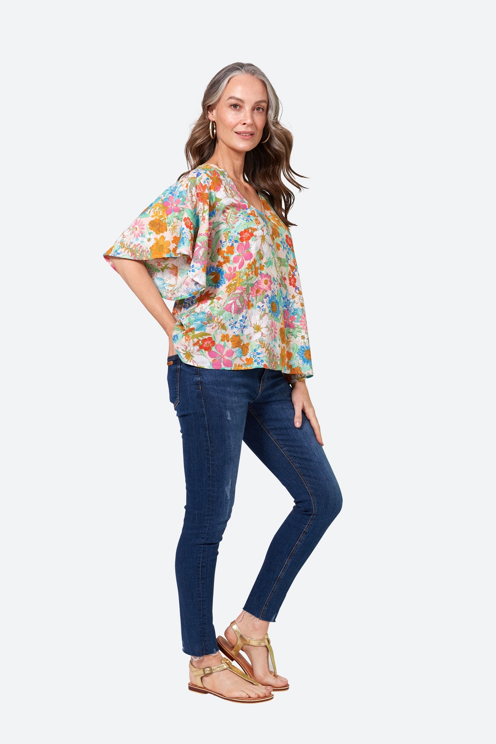 Verve Top - Pink Flourish - eb&ive Clothing - Top S/S Linen