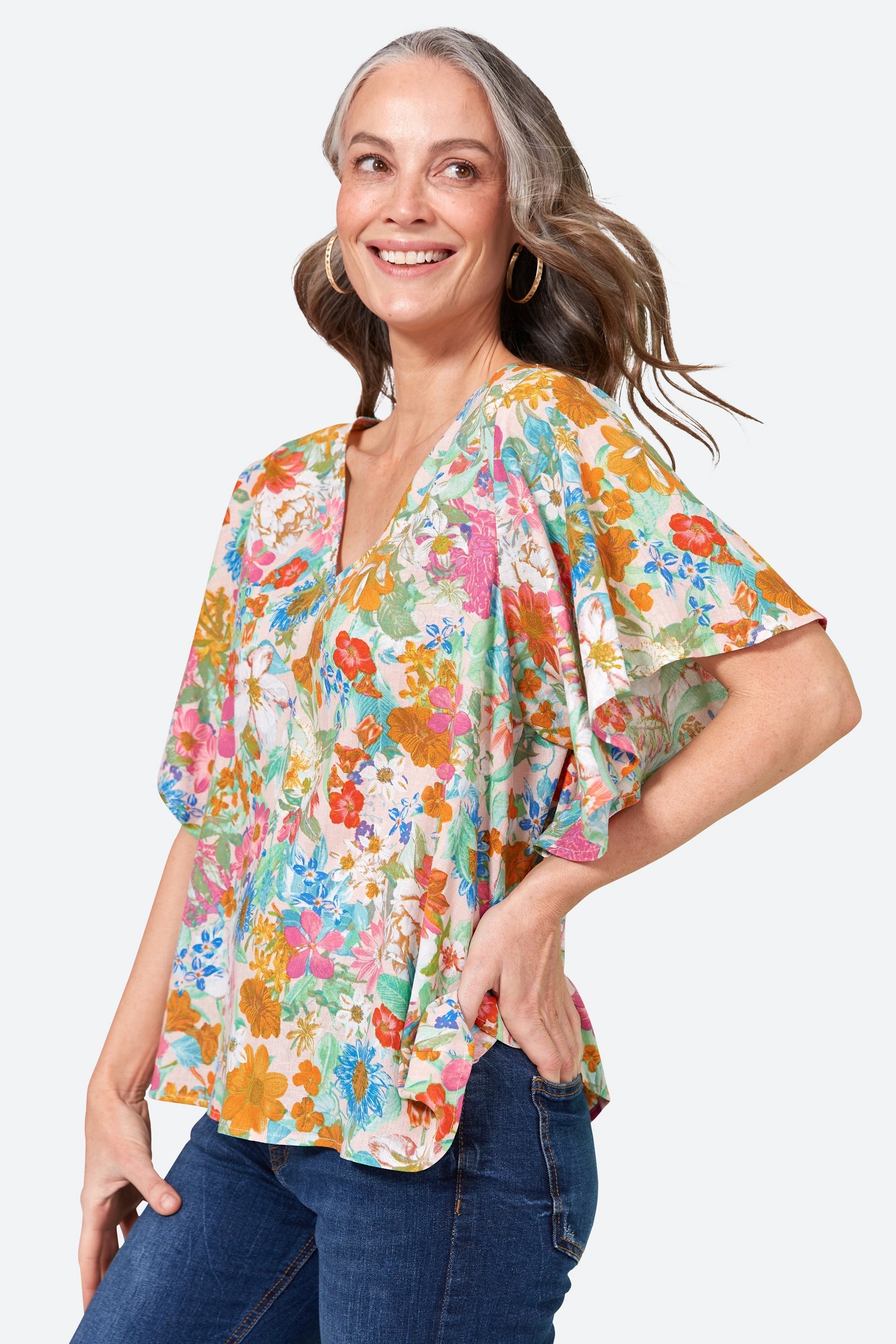 Verve Top - Pink Flourish - eb&ive Clothing - Top S/S Linen