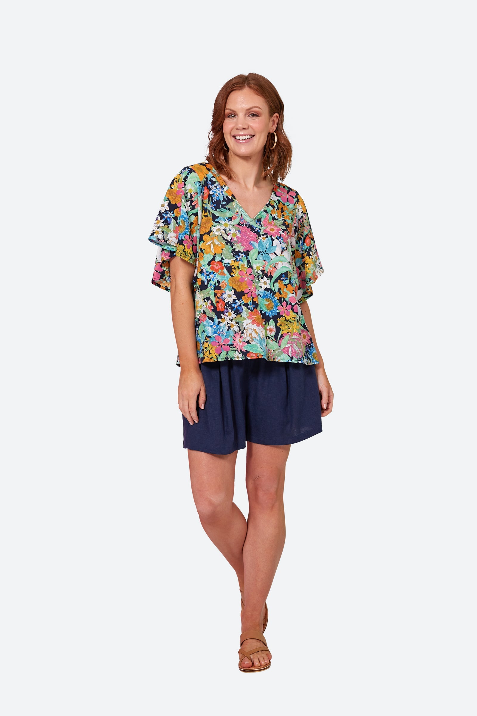 Verve Top - Navy Flourish - eb&ive Clothing - Top S/S Linen