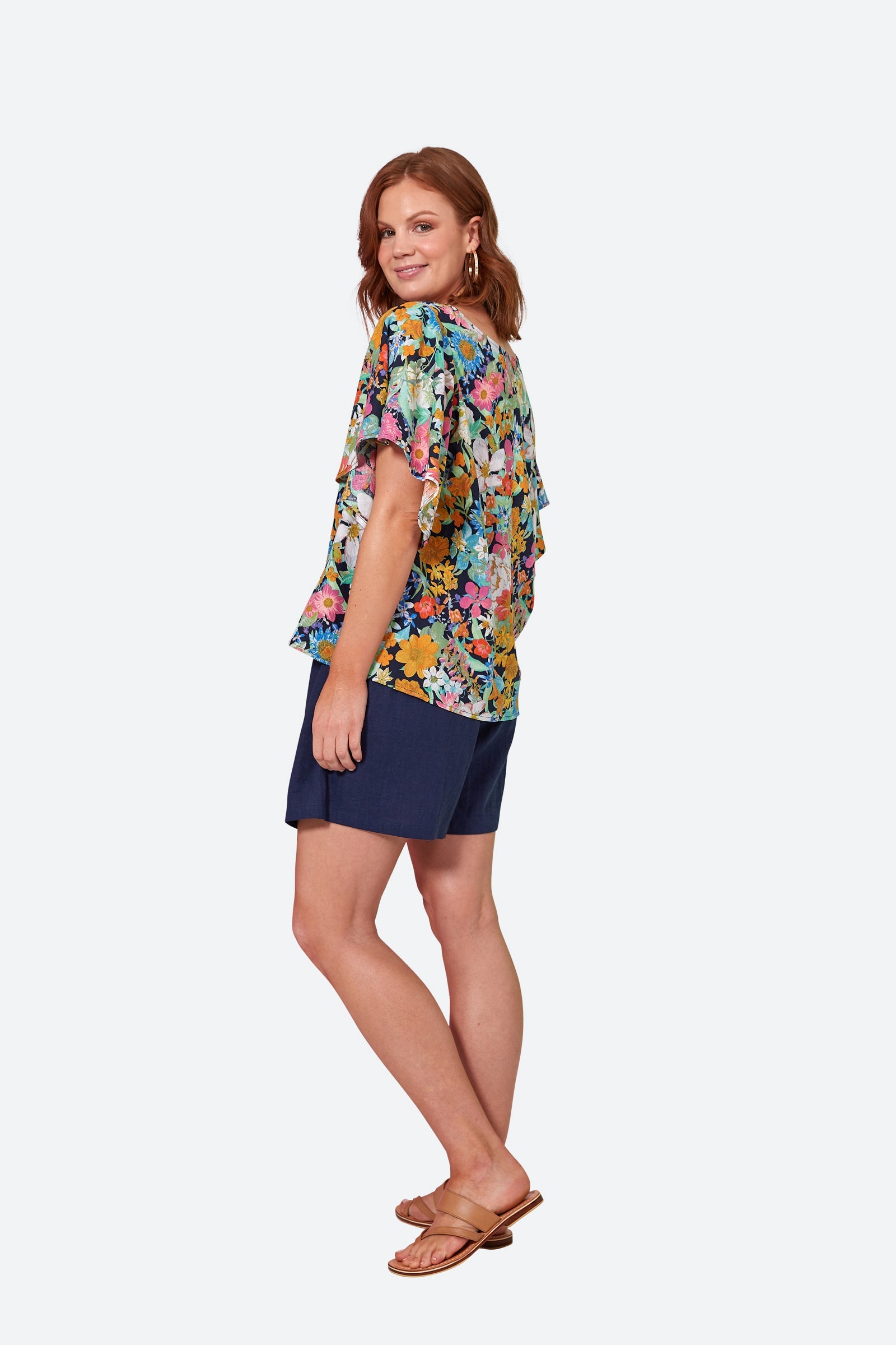 Verve Top - Navy Flourish - eb&ive Clothing - Top S/S Linen