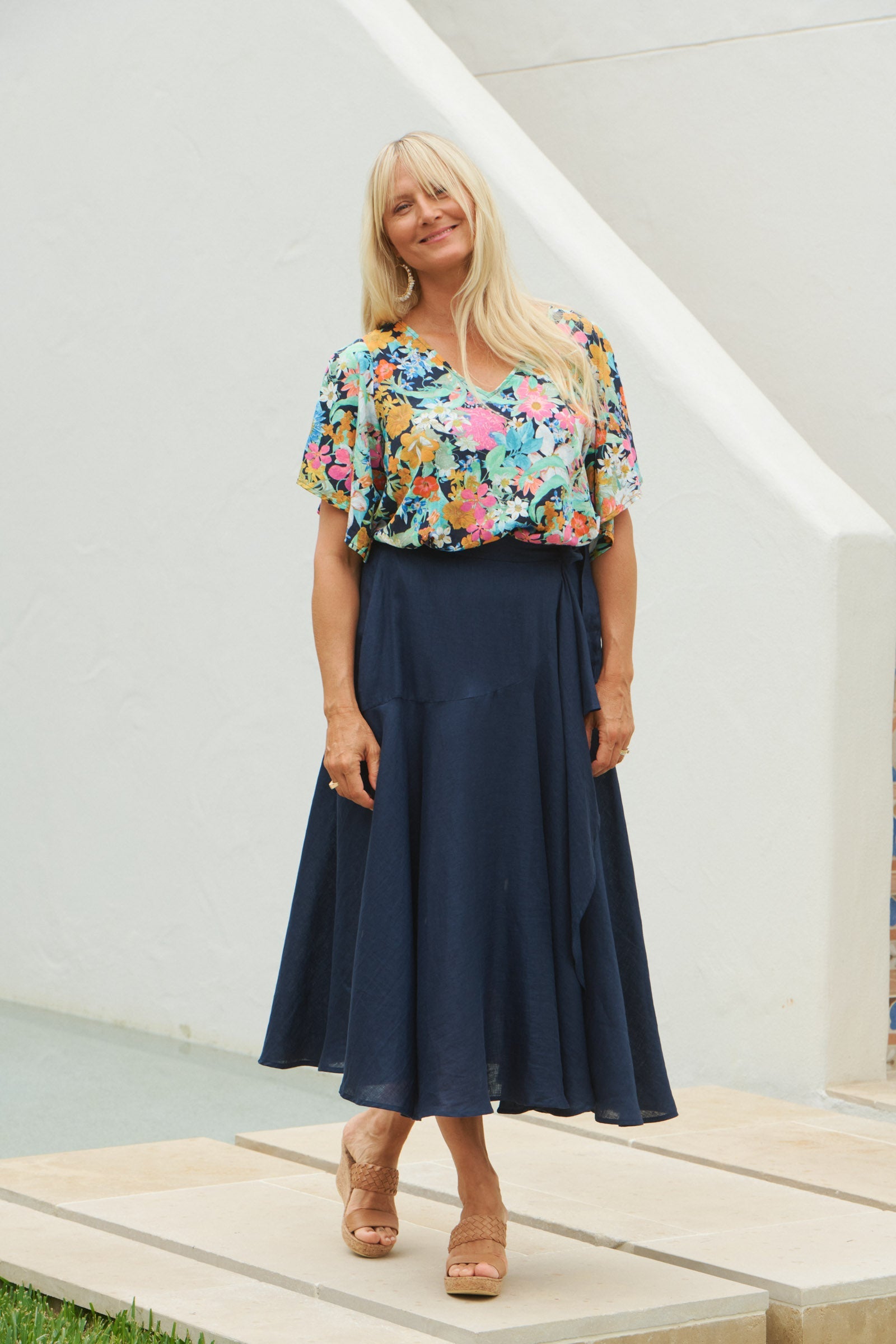 Verve Top - Navy Flourish - eb&ive Clothing - Top S/S Linen