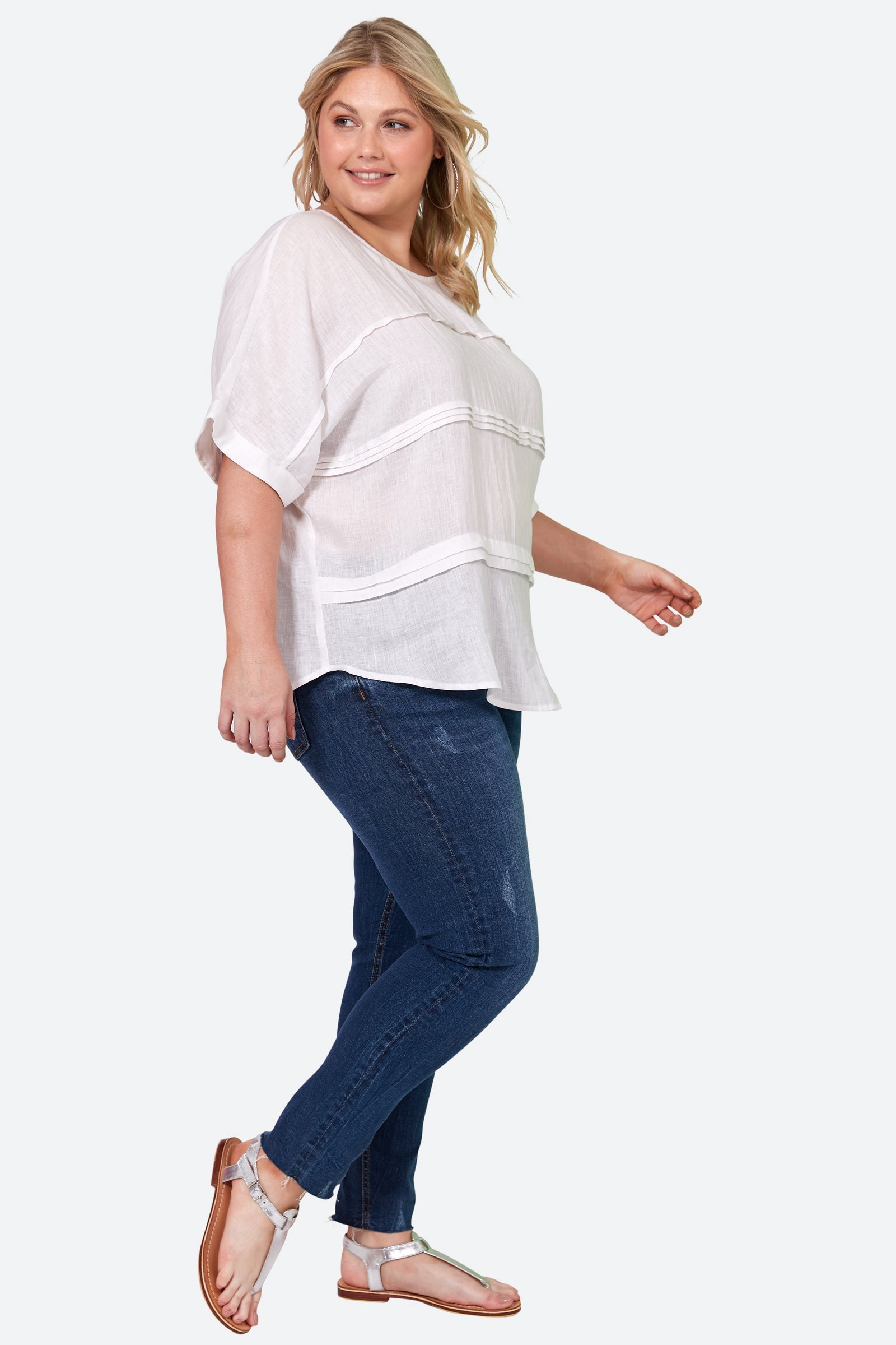 La Vie Pintuck Top - Blanc - eb&ive Clothing - Top S/S Linen