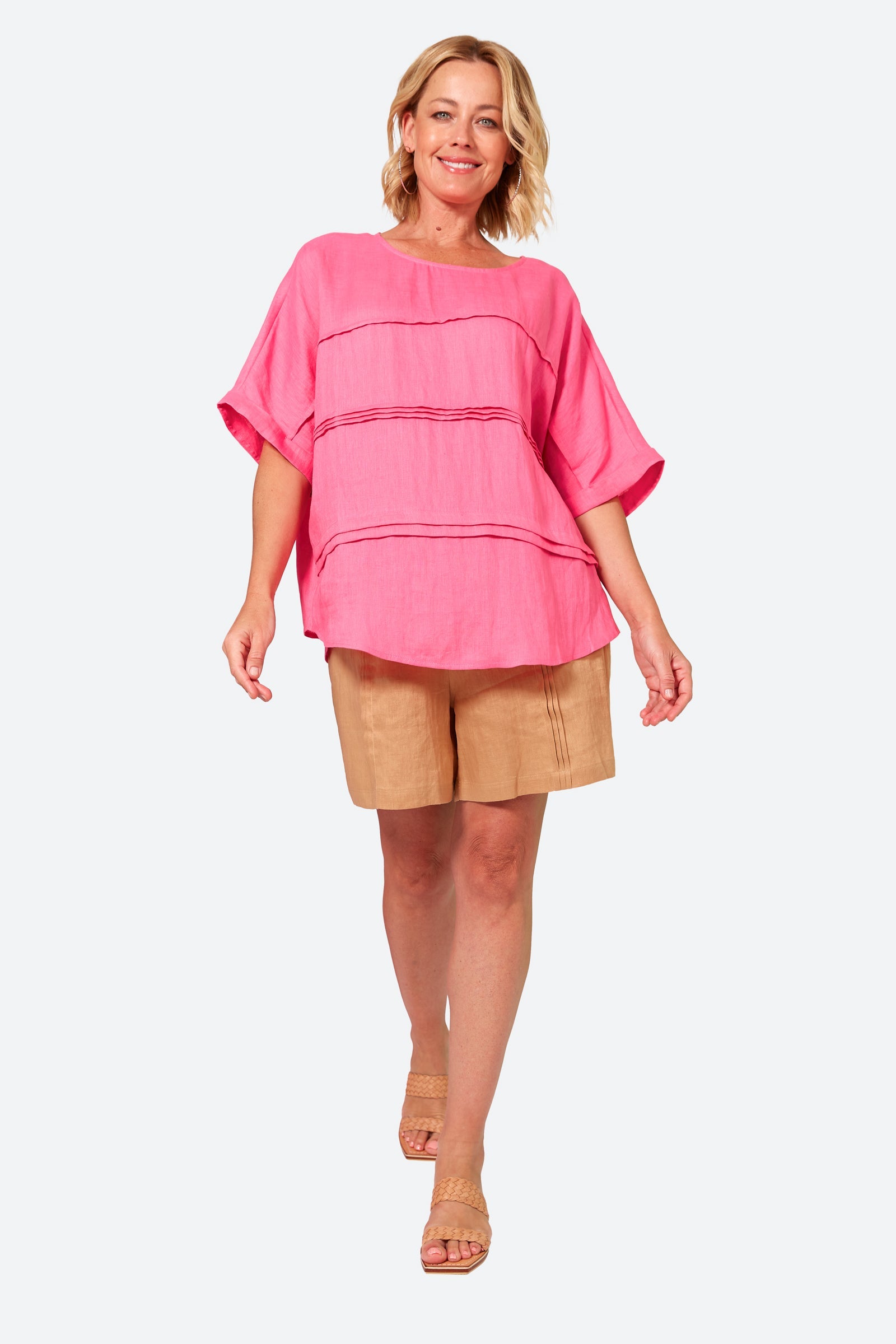 La Vie Pintuck Top - Candy - eb&ive Clothing - Top S/S Linen