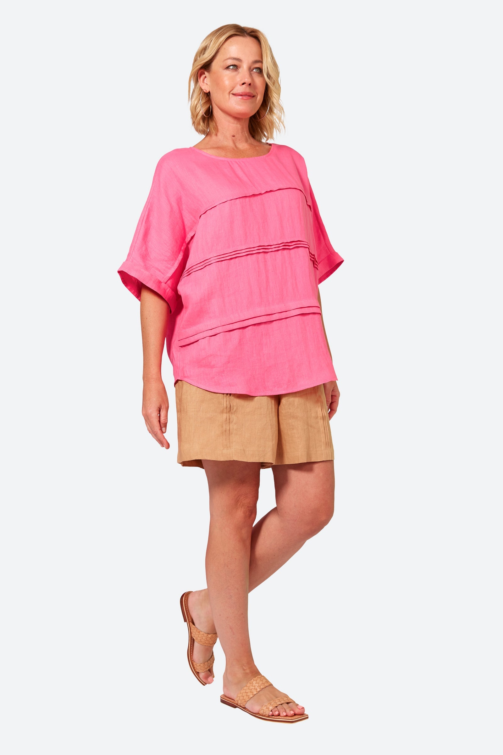 La Vie Pintuck Top - Candy - eb&ive Clothing - Top S/S Linen