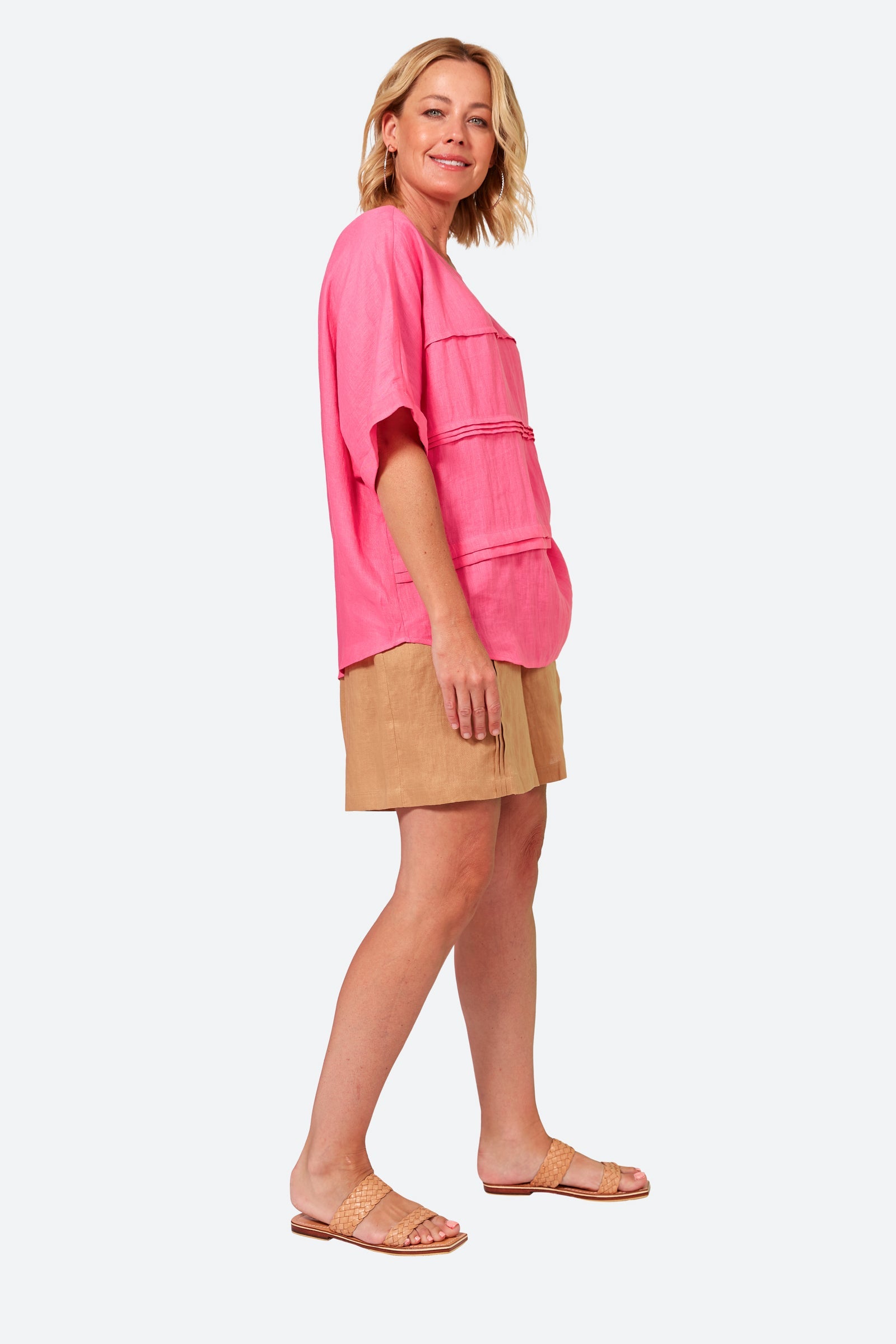 La Vie Pintuck Top - Candy - eb&ive Clothing - Top S/S Linen