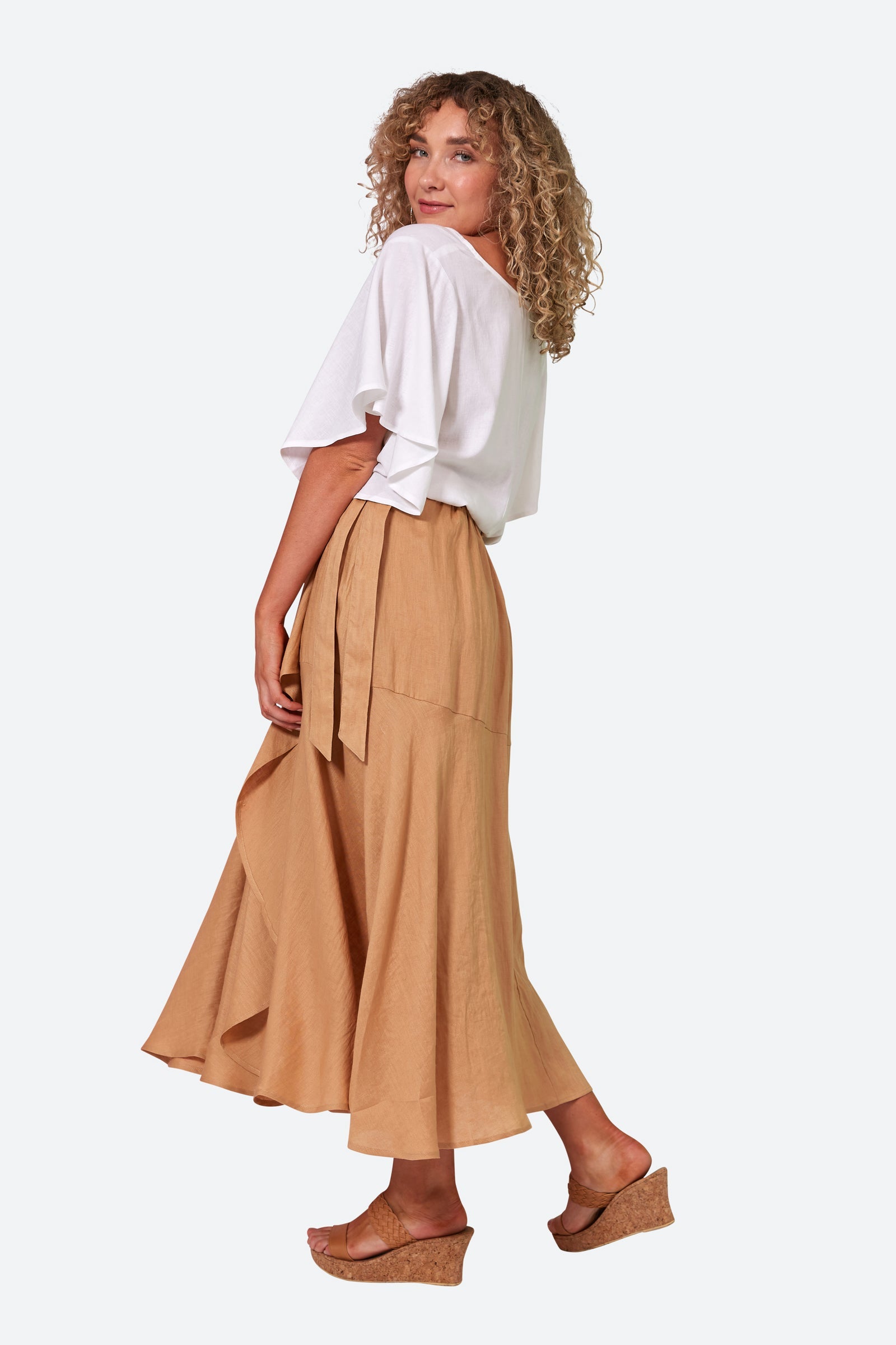 La Vie Wrap Skirt - Caramel - eb&ive Clothing - Skirt Mid Linen