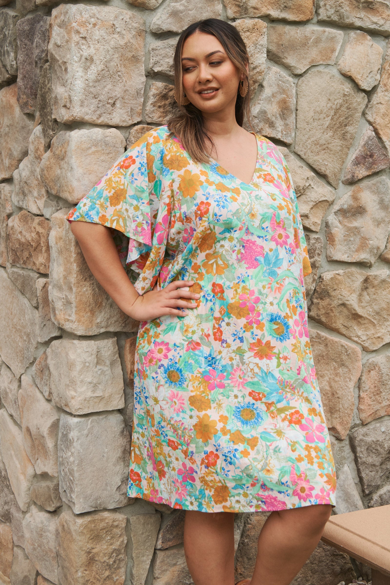 Verve Dress - Pink Flourish - eb&ive Clothing - Dress Mid Linen
