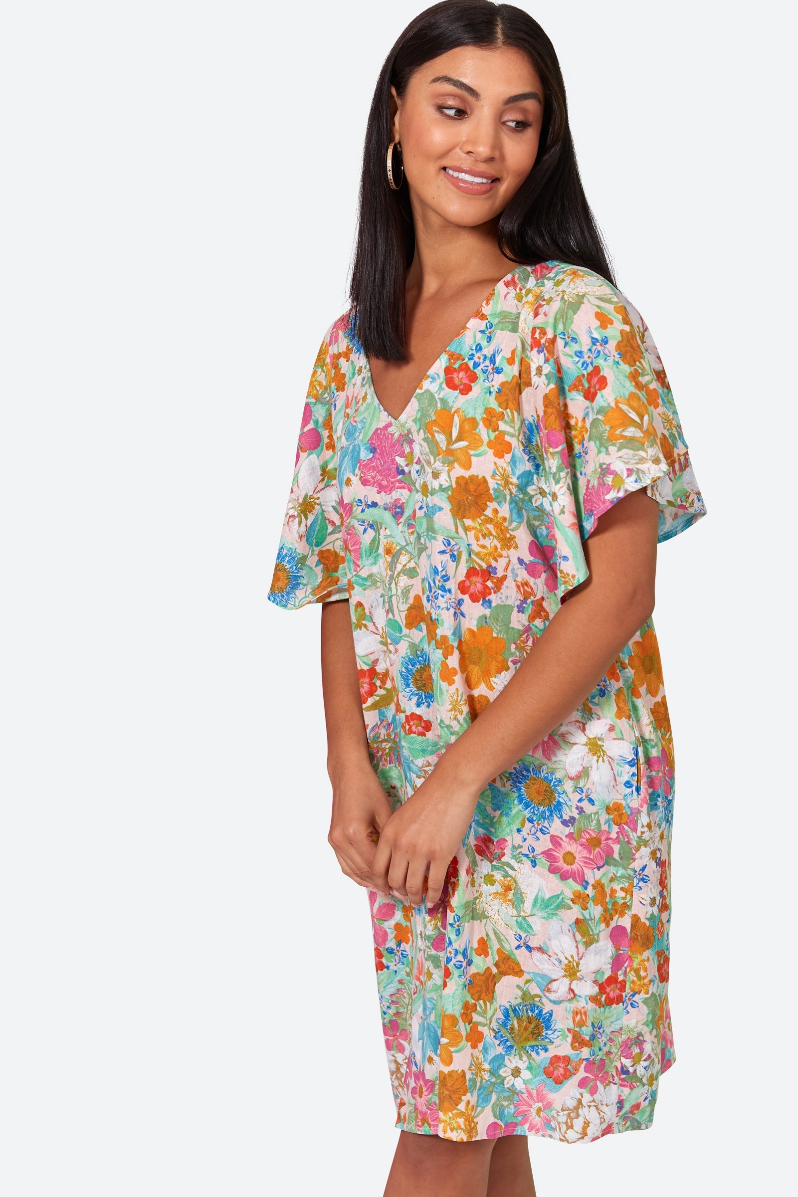 Verve Dress - Pink Flourish - eb&ive Clothing - Dress Mid Linen