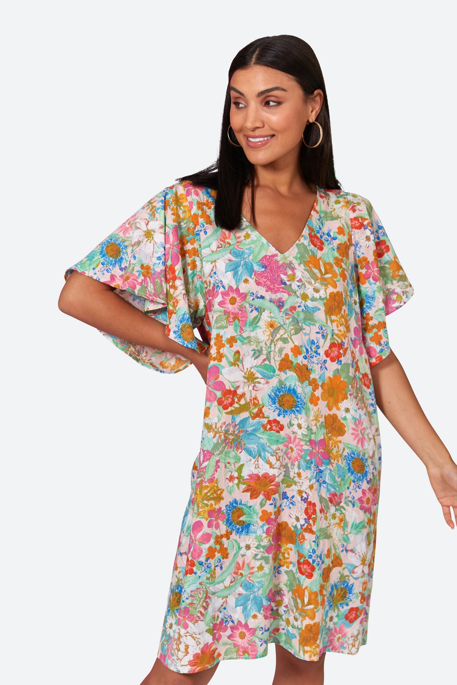 Verve Dress - Pink Flourish - eb&ive Clothing - Dress Mid Linen