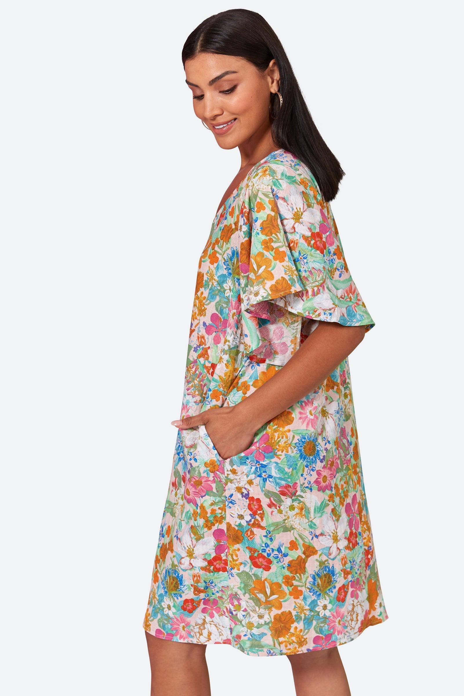 Verve Dress - Pink Flourish - eb&ive Clothing - Dress Mid Linen