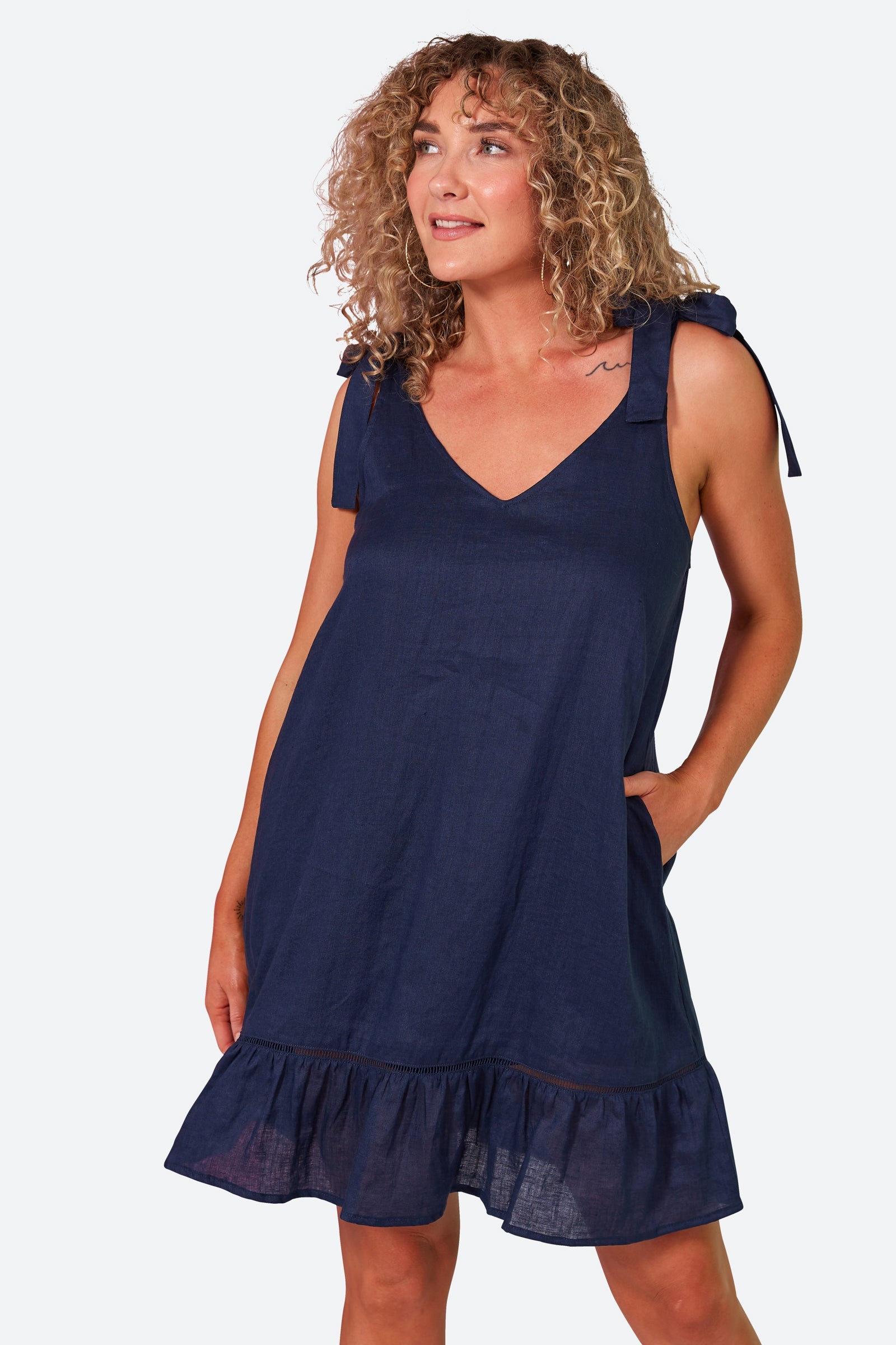 La Vie Tie Dress - Sapphire - eb&ive Clothing - Dress Strappy Mid Linen