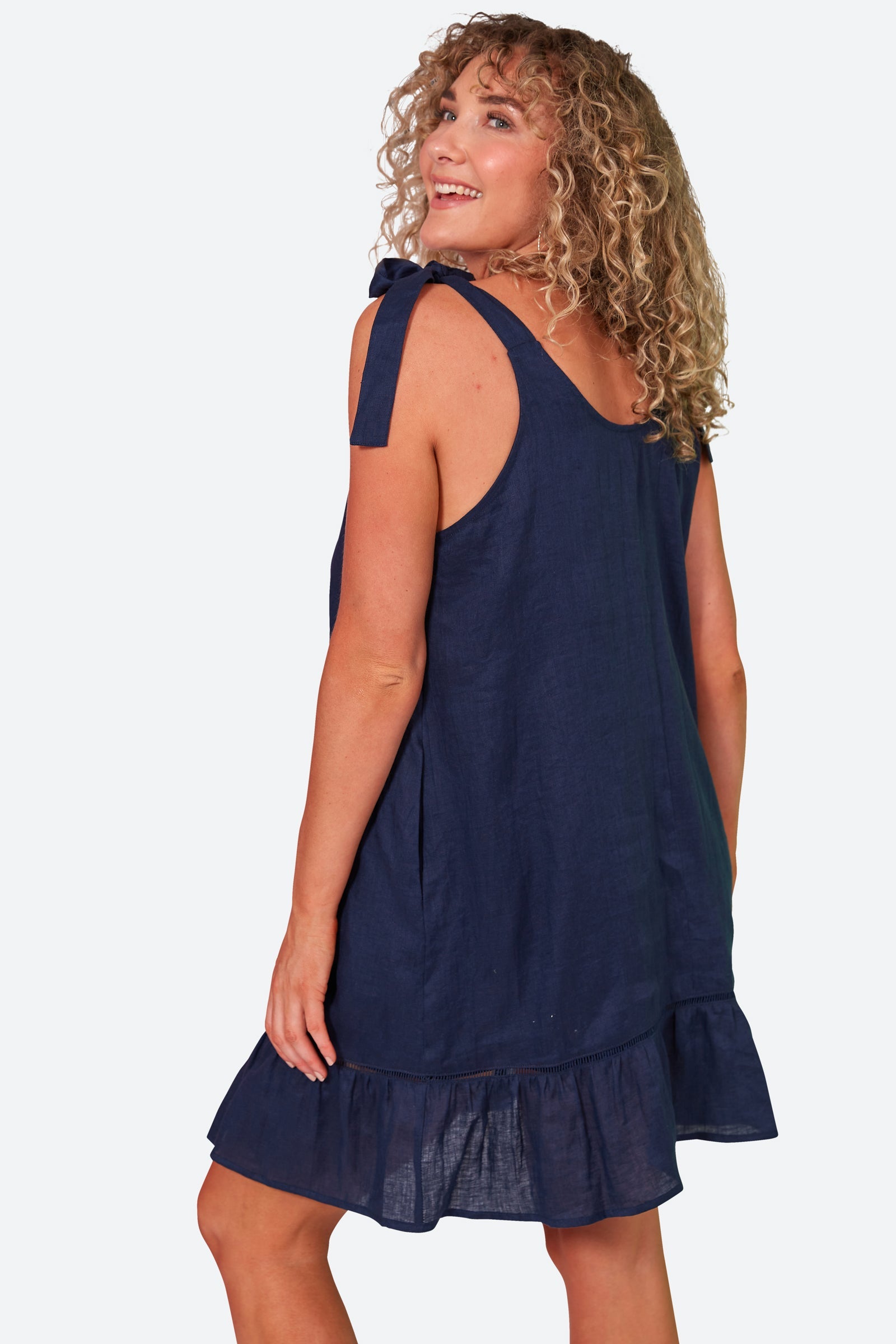 La Vie Tie Dress - Sapphire - eb&ive Clothing - Dress Strappy Mid Linen