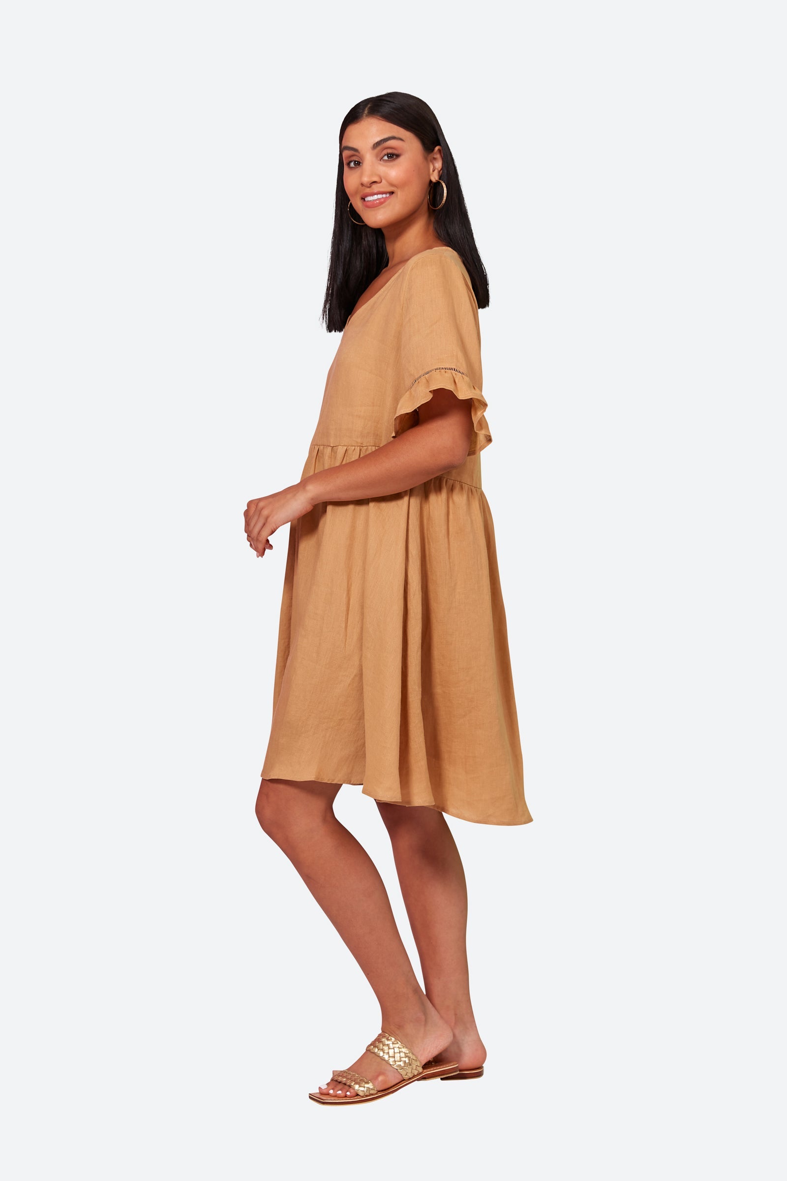 La Vie Dress - Caramel - eb&ive Clothing - Dress Mini Linen