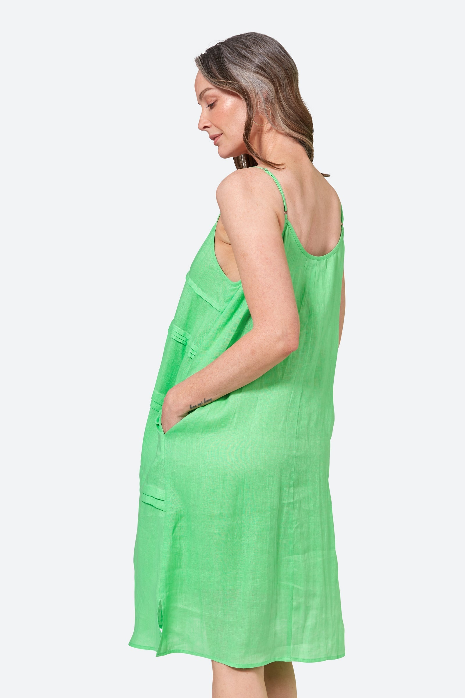 La Vie Tank Dress - Kiwi - eb&ive Clothing - Dress Strappy Mid Linen