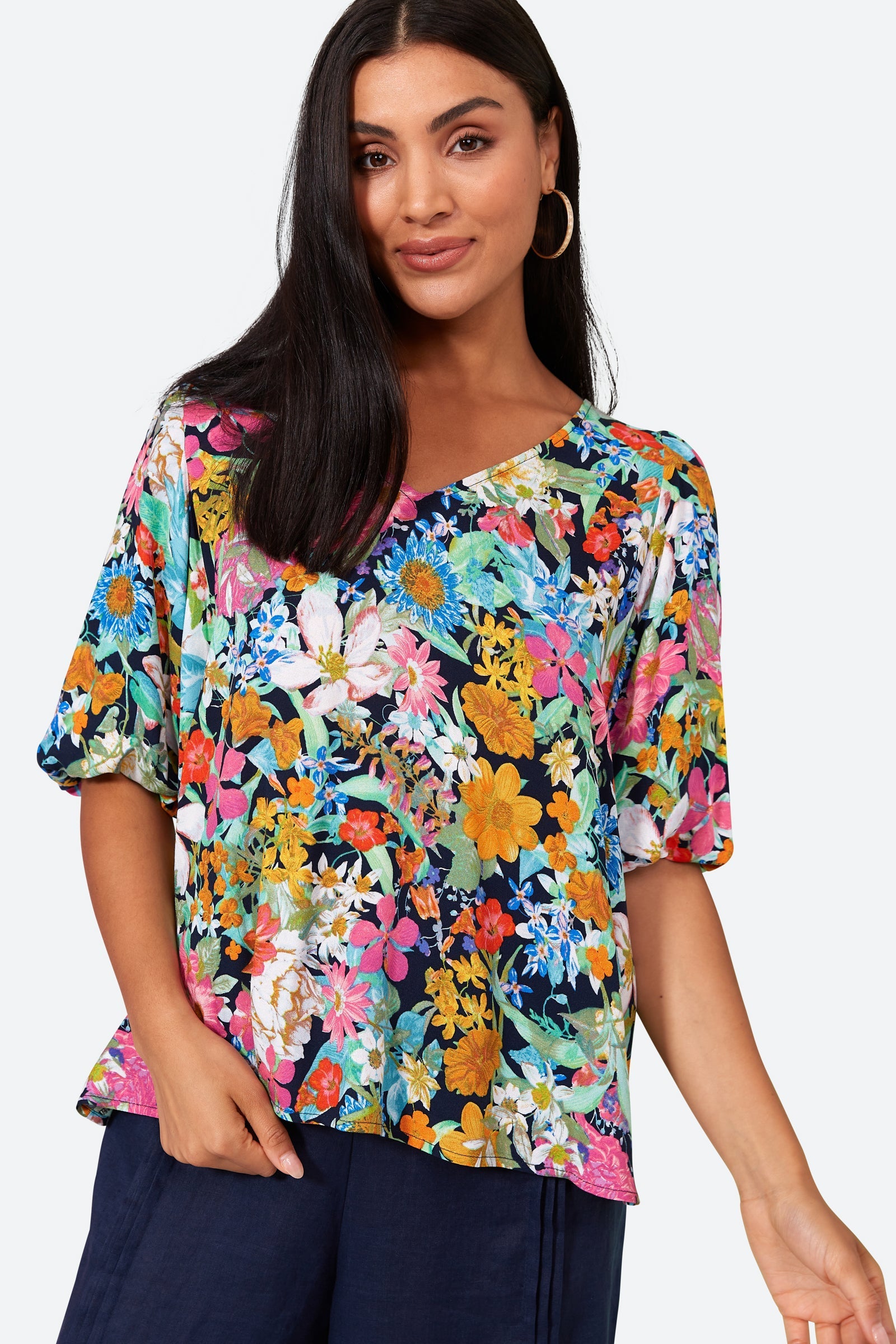 Esprit Top - Navy Flourish - eb&ive Clothing - Top 3/4 Sleeve