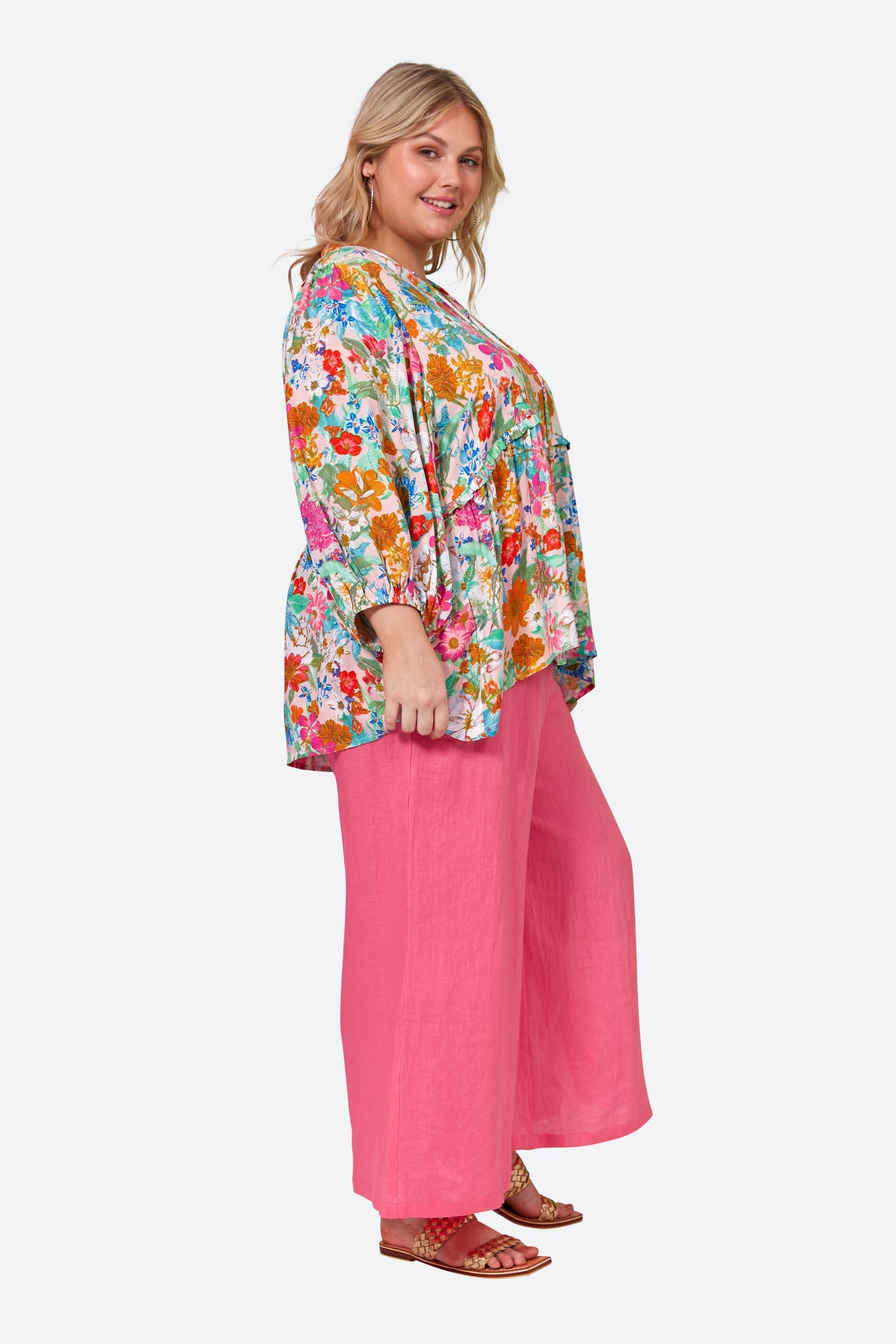 Esprit Frill Top - Pink Flourish - eb&ive Clothing - Top 3/4 Sleeve