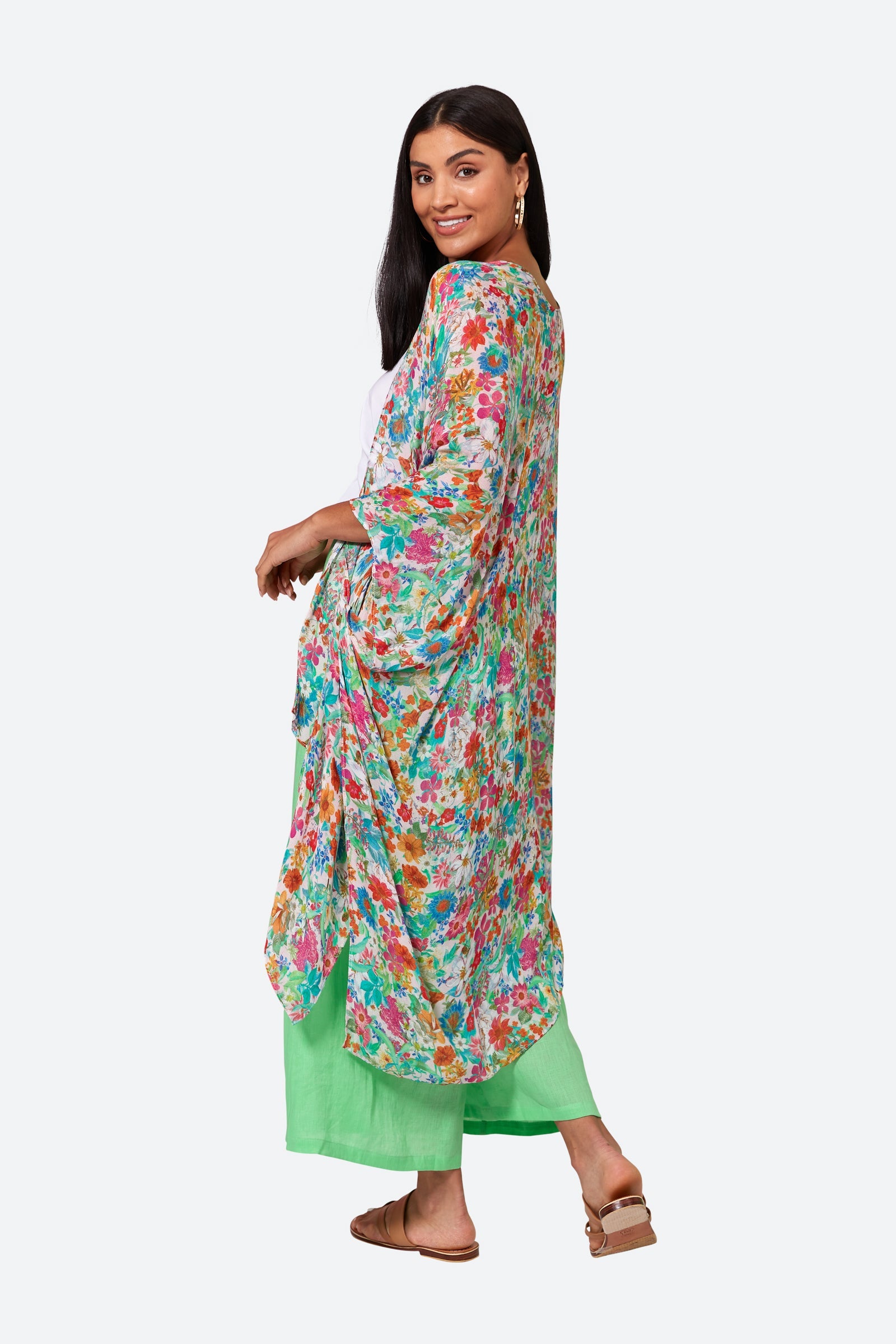 Esprit Cape - Pink Flourish - eb&ive Clothing - Kimono Cape Long One Size