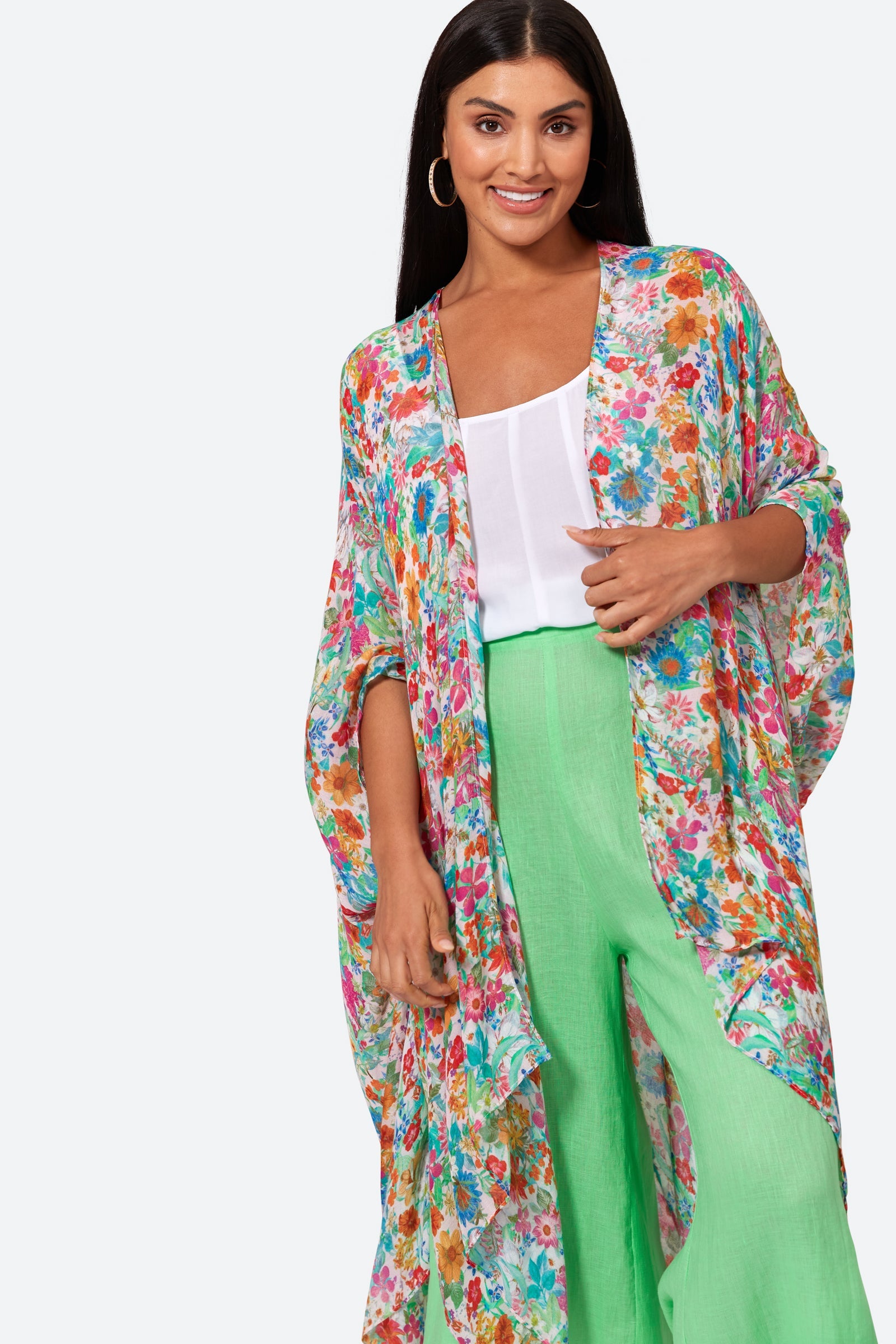 Esprit Cape - Pink Flourish - eb&ive Clothing - Kimono Cape Long One Size