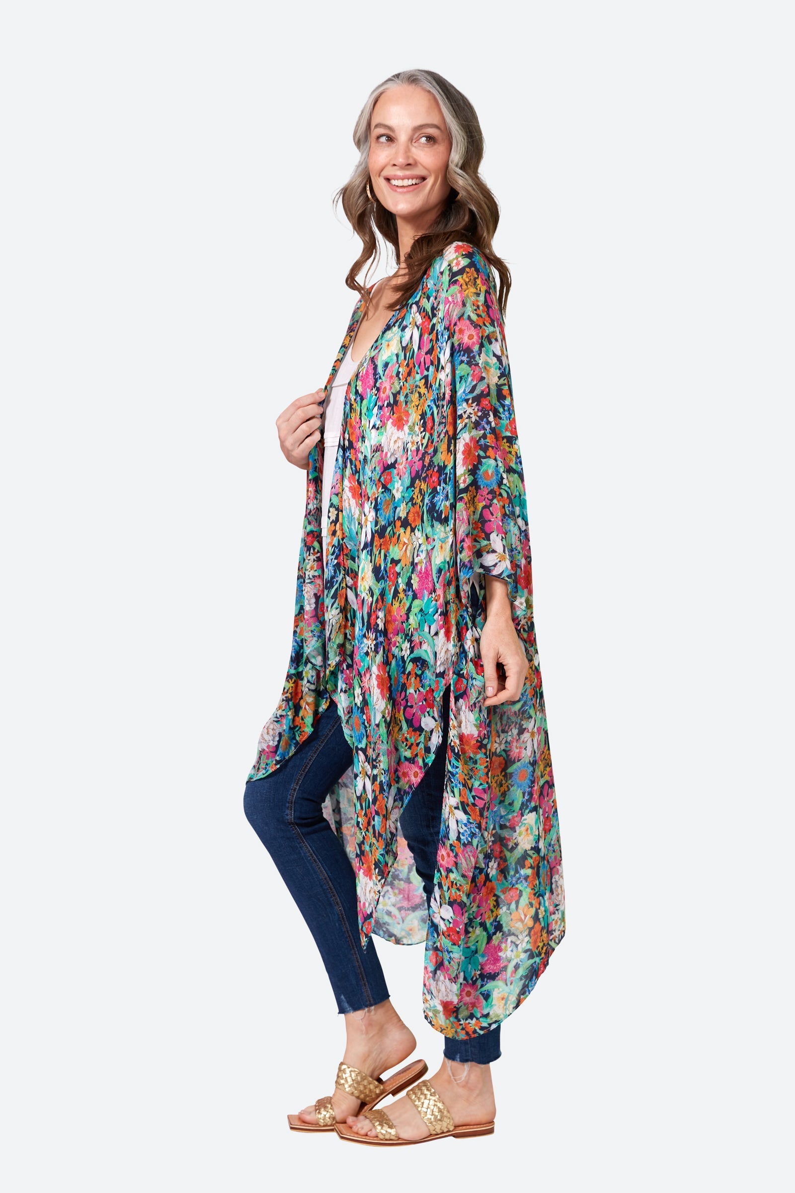 Esprit Cape - Navy Flourish - eb&ive Clothing - Kimono Cape Long One Size