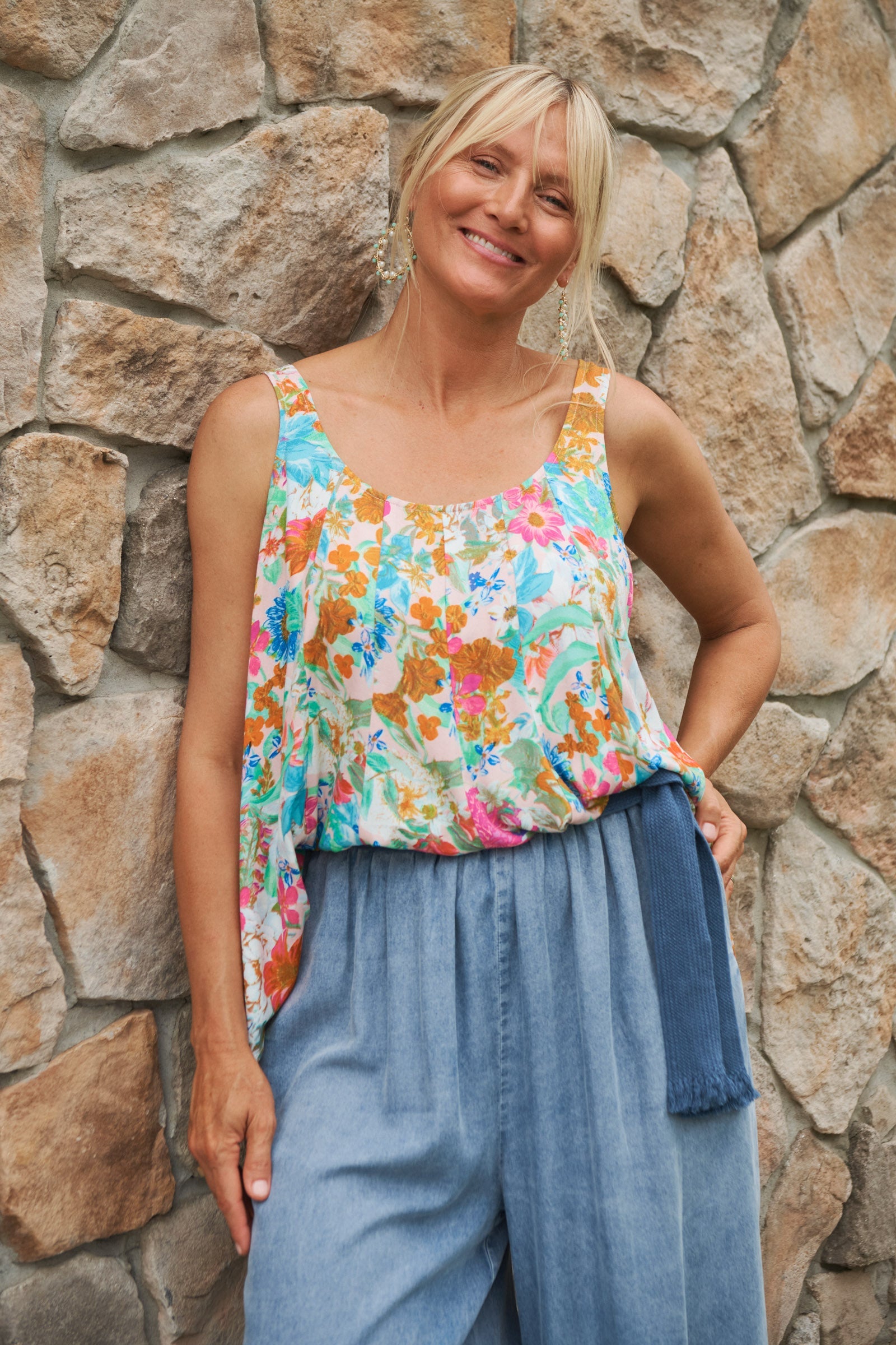 Esprit Tank - Pink Flourish - eb&ive Clothing - Top Sleeveless