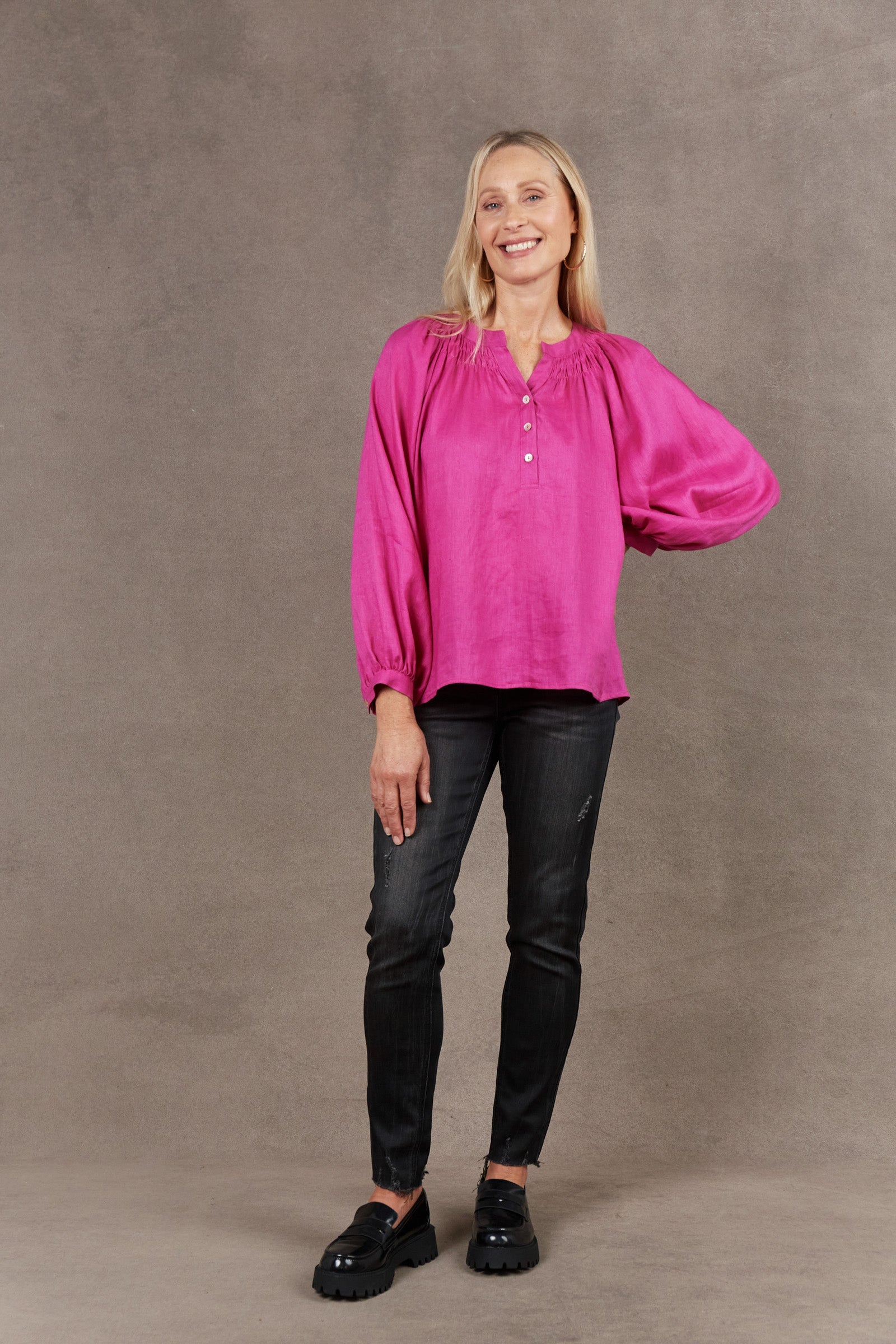 Nama Blouse - Magenta - eb&ive Clothing - Top 3/4 Sleeve Linen