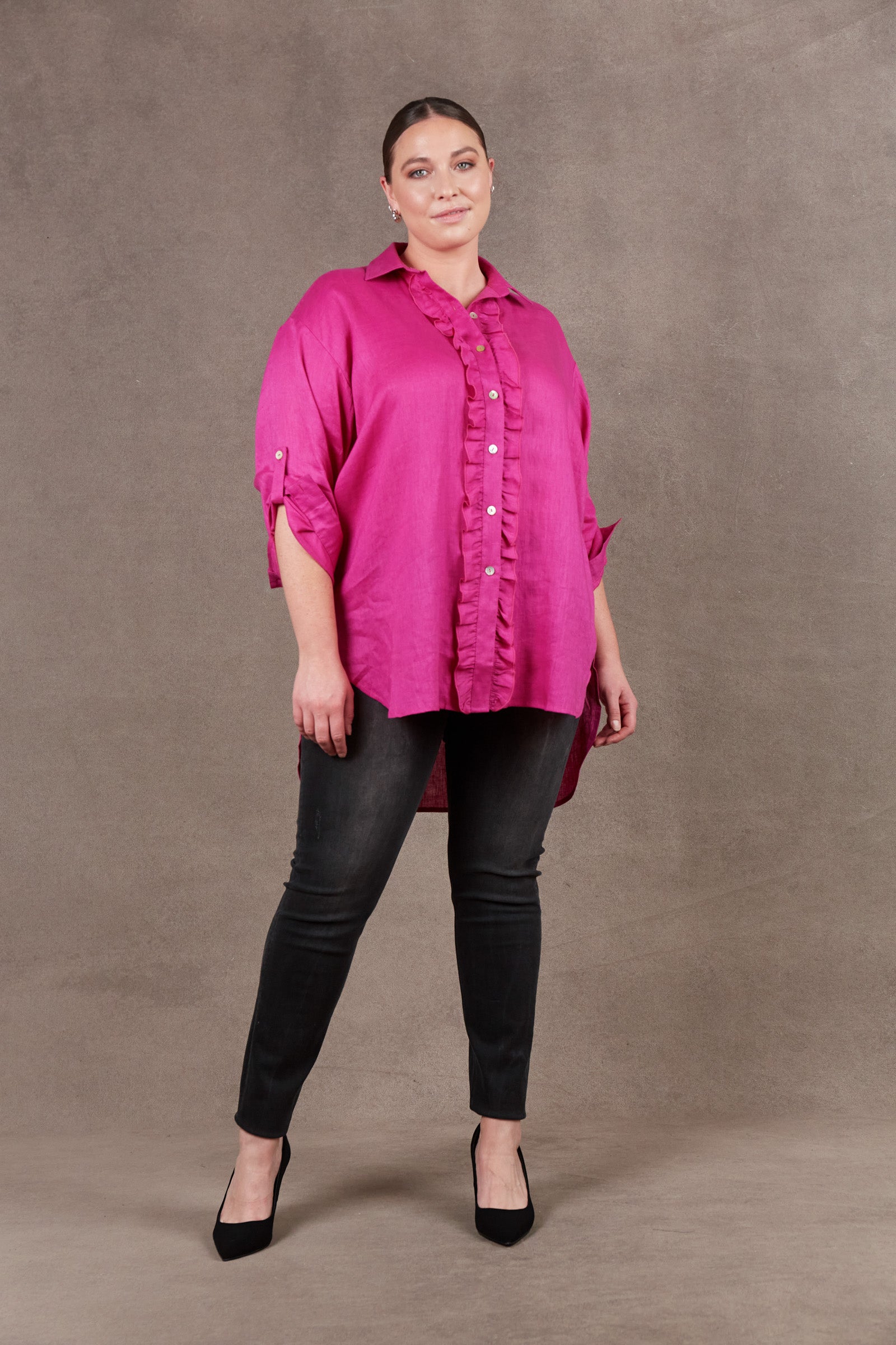Nama Frill Shirt - Magenta - eb&ive Clothing - Shirt Linen