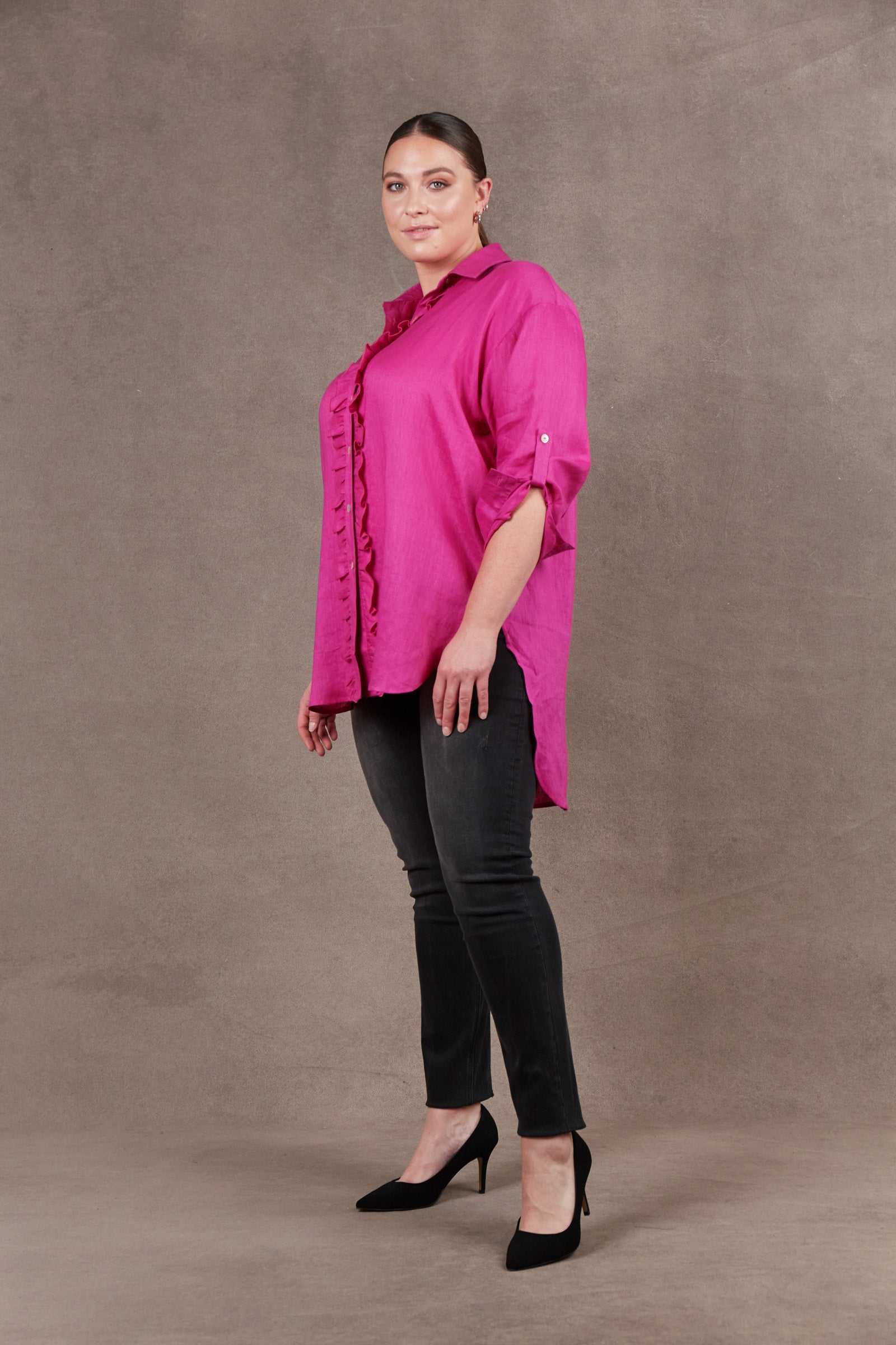 Nama Frill Shirt - Magenta - eb&ive Clothing - Shirt Linen