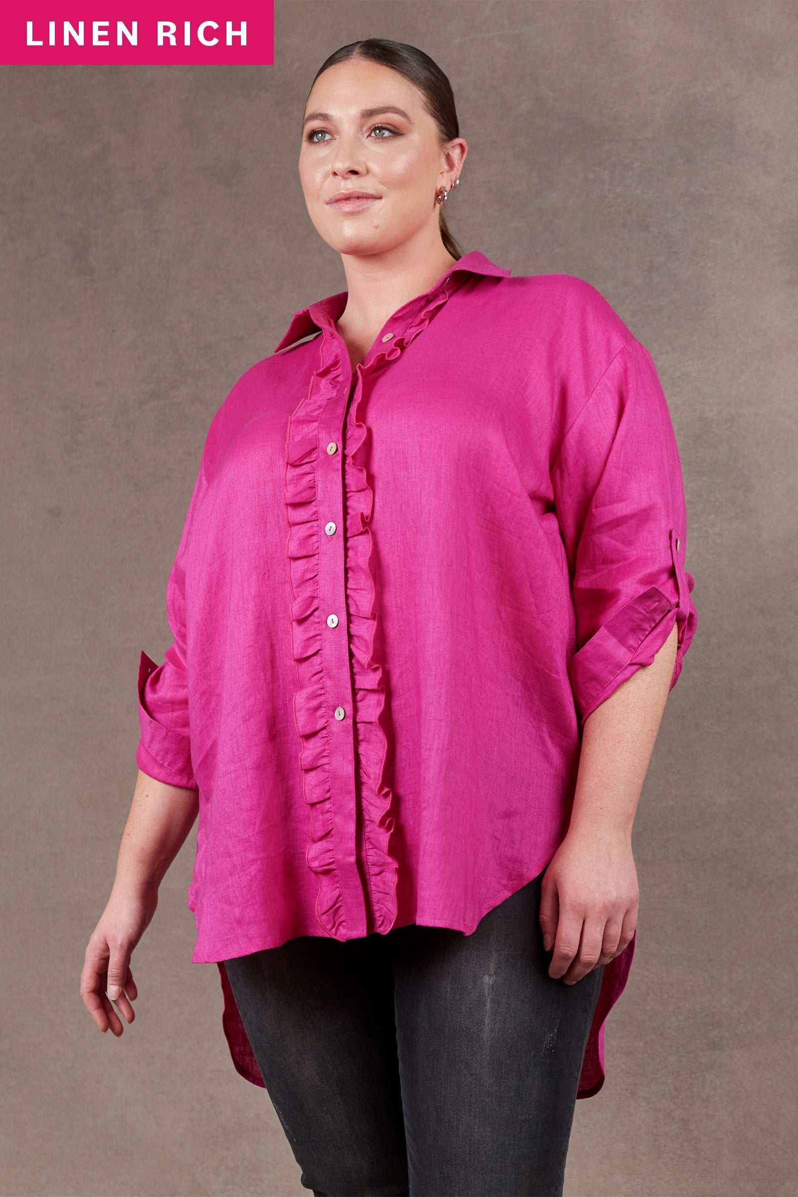 Nama Frill Shirt - Magenta - eb&ive Clothing - Shirt Linen