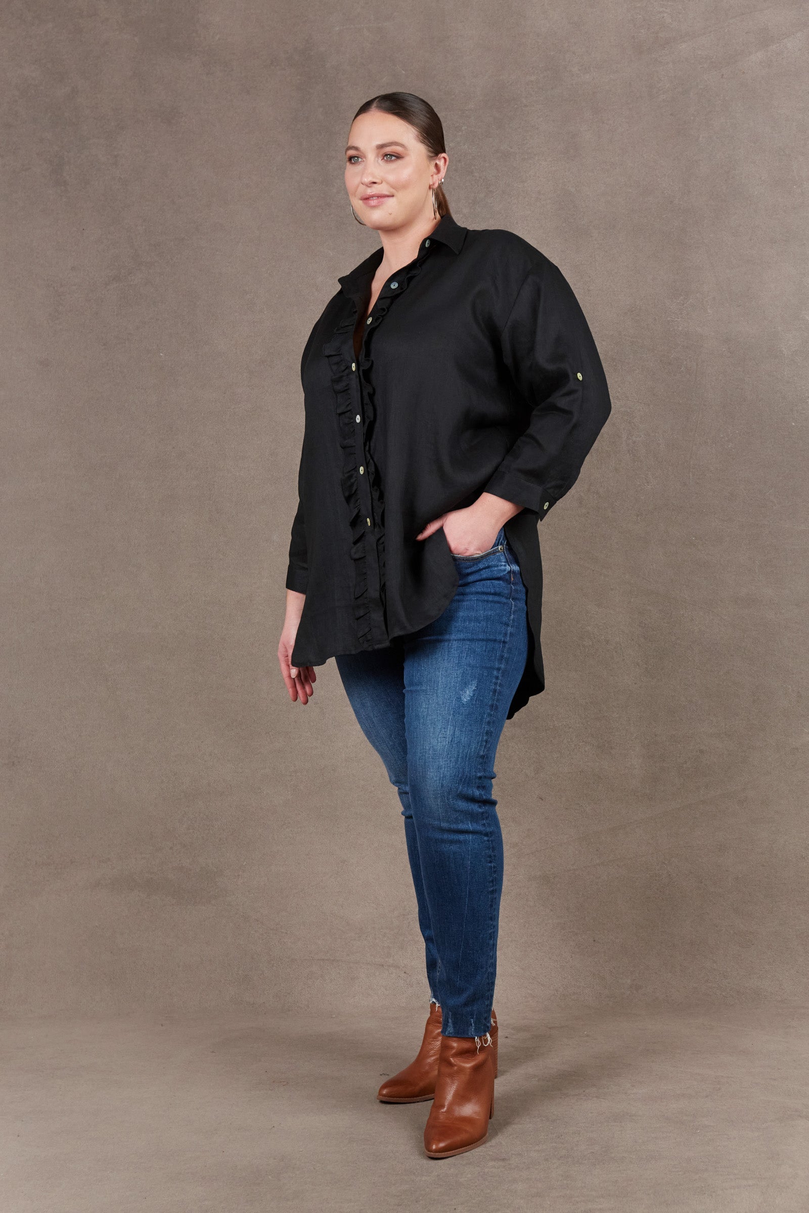 Nama Frill Shirt - Ebony - eb&ive Clothing - Shirt Linen