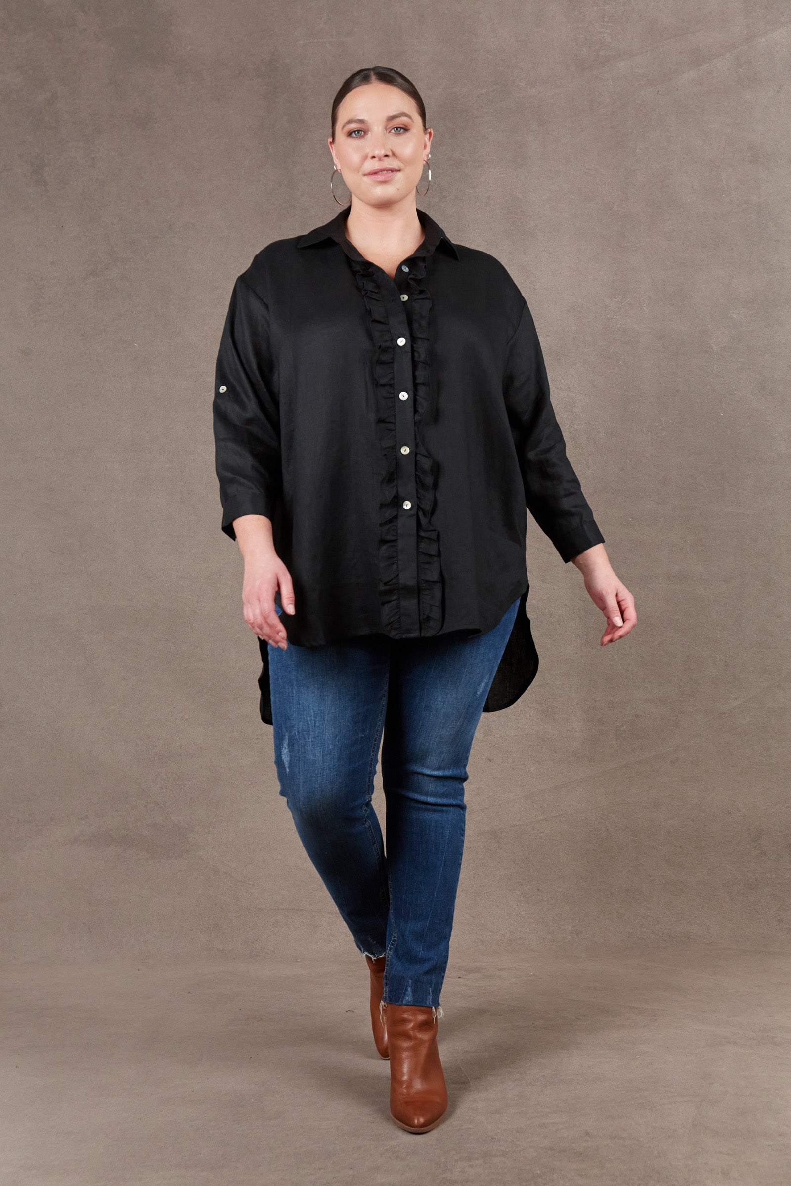 Nama Frill Shirt - Ebony - eb&ive Clothing - Shirt Linen