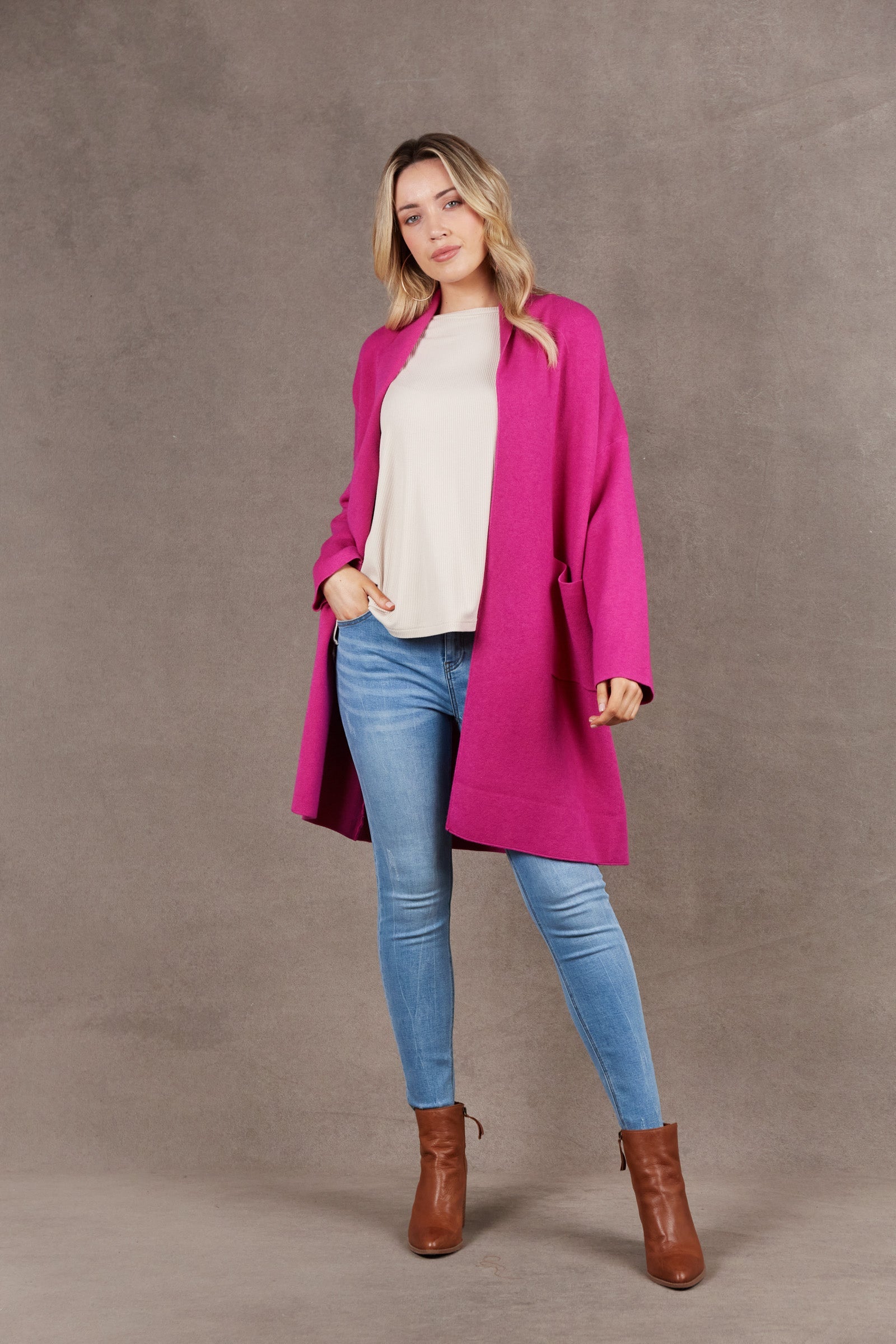 Alawa Cardigan - Magenta - eb&ive Clothing - Knit Cardigan Long One Size