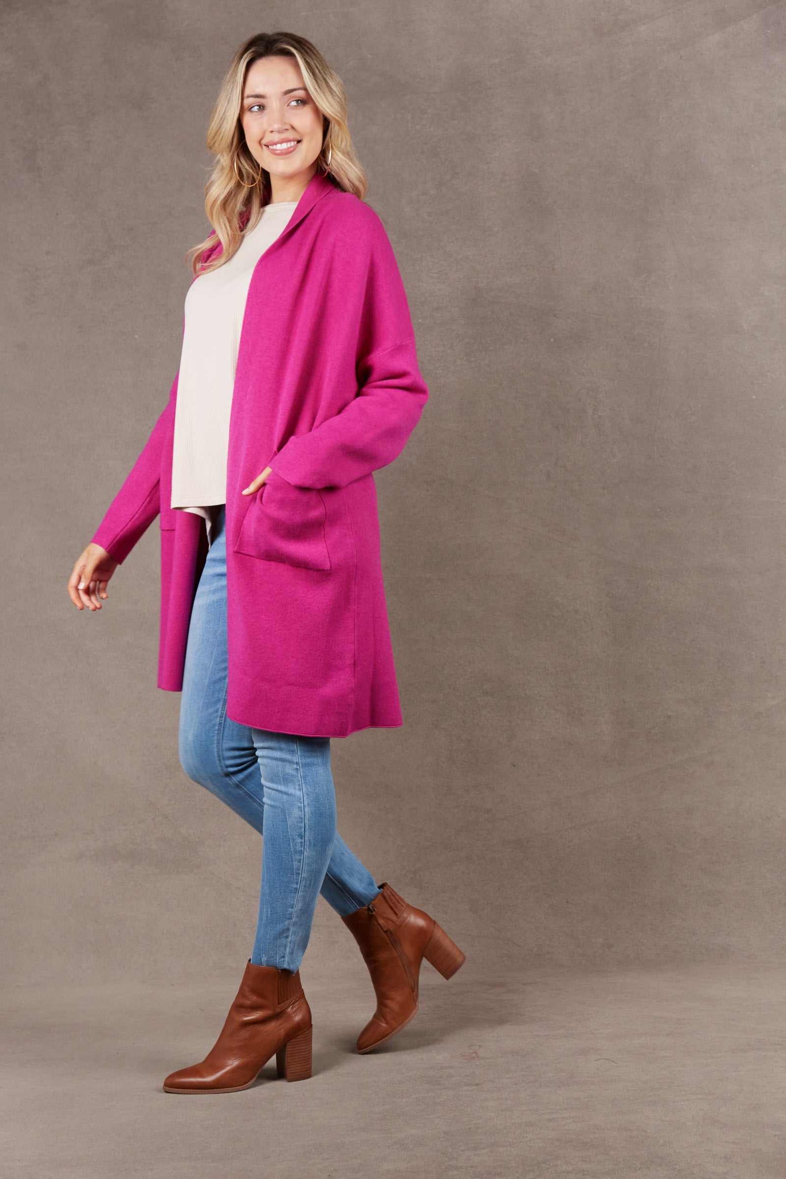 Alawa Cardigan - Magenta - eb&ive Clothing - Knit Cardigan Long One Size