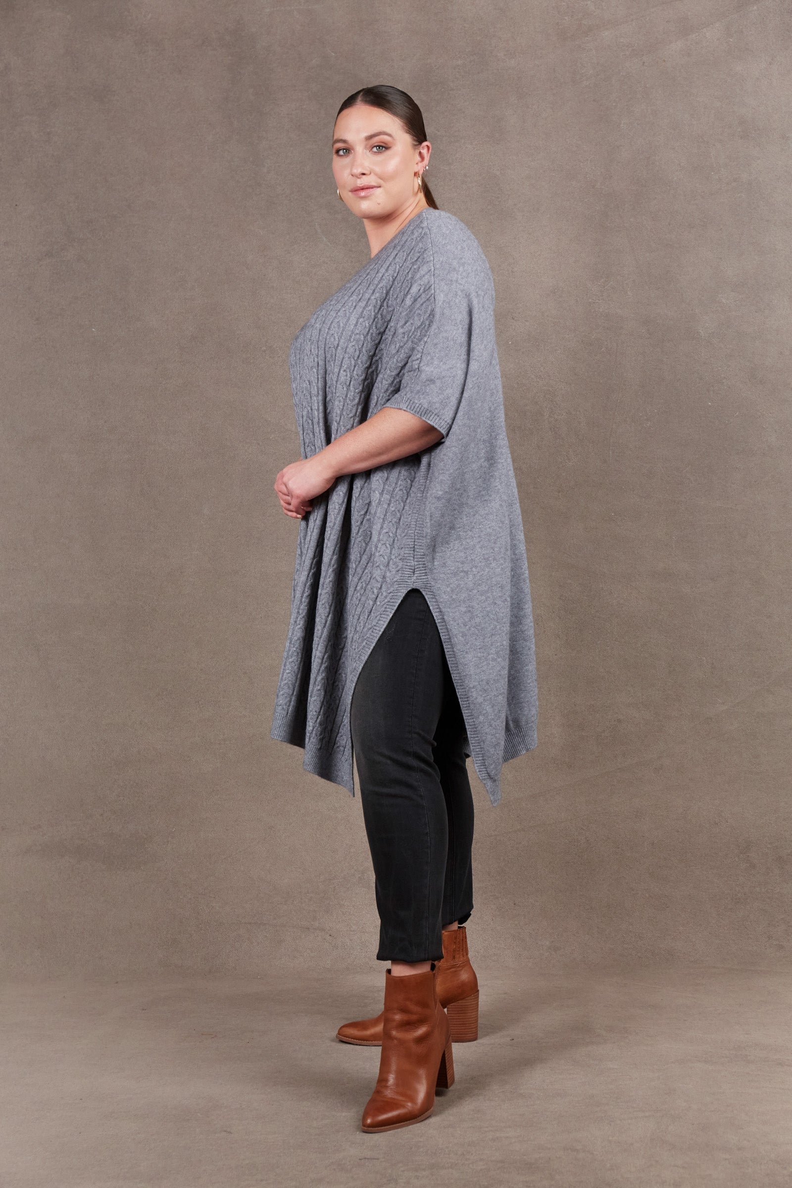 Alawa Cable Poncho - Smoke - eb&ive Clothing - Knit Poncho One Size