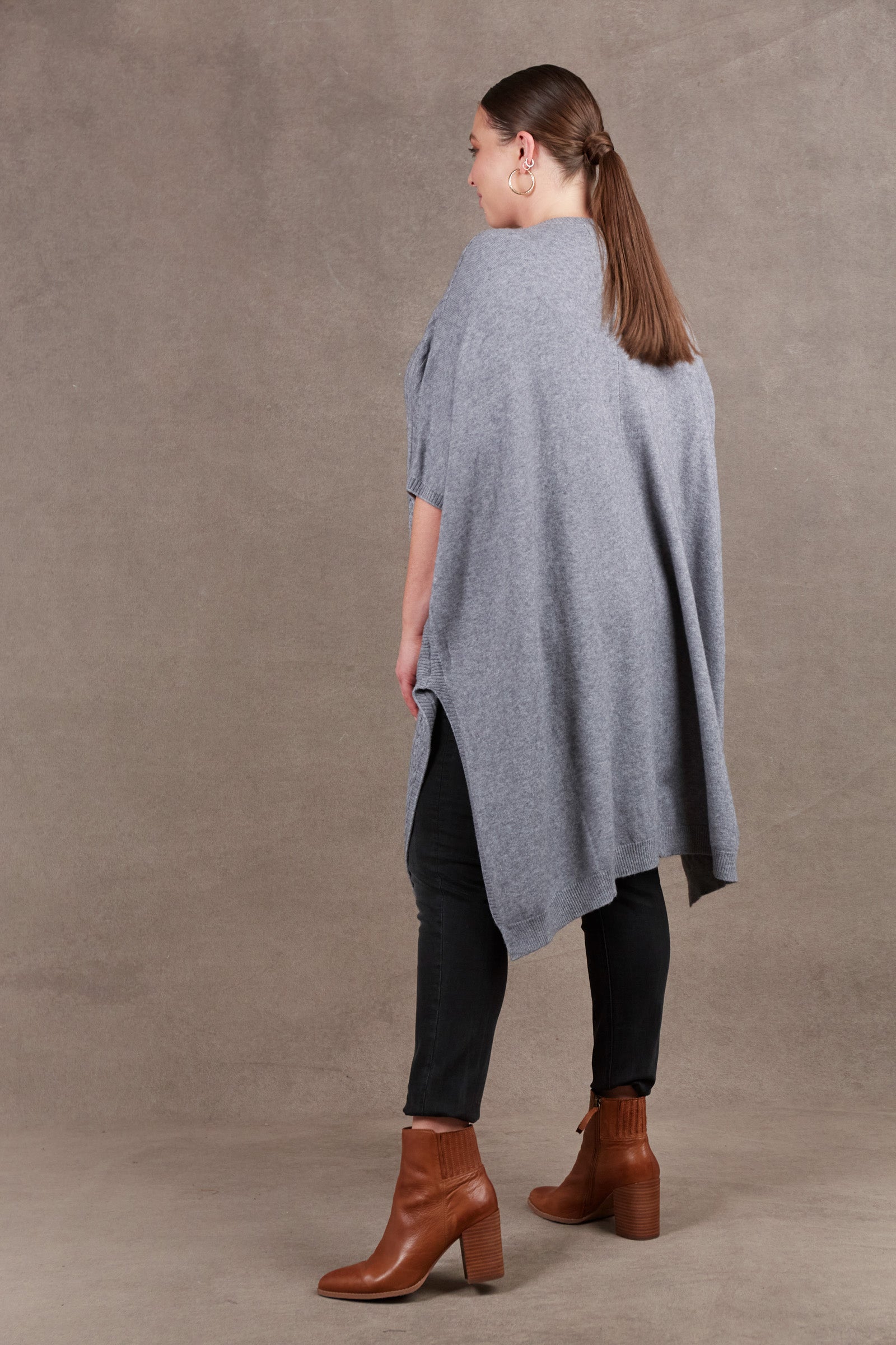 Alawa Cable Poncho - Smoke - eb&ive Clothing - Knit Poncho One Size