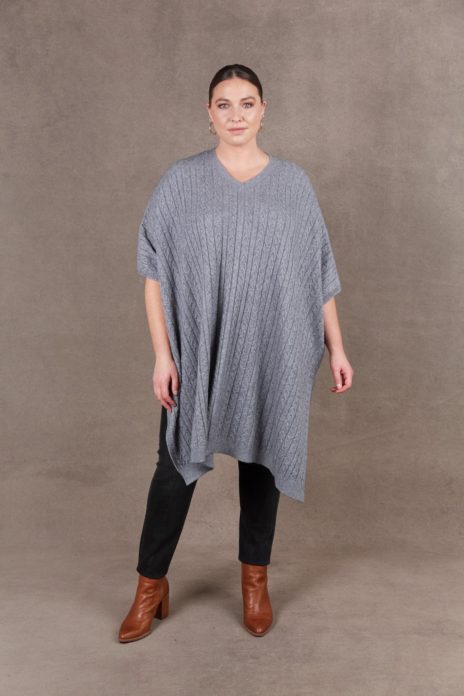 Alawa Cable Poncho - Smoke - eb&ive Clothing - Knit Poncho One Size